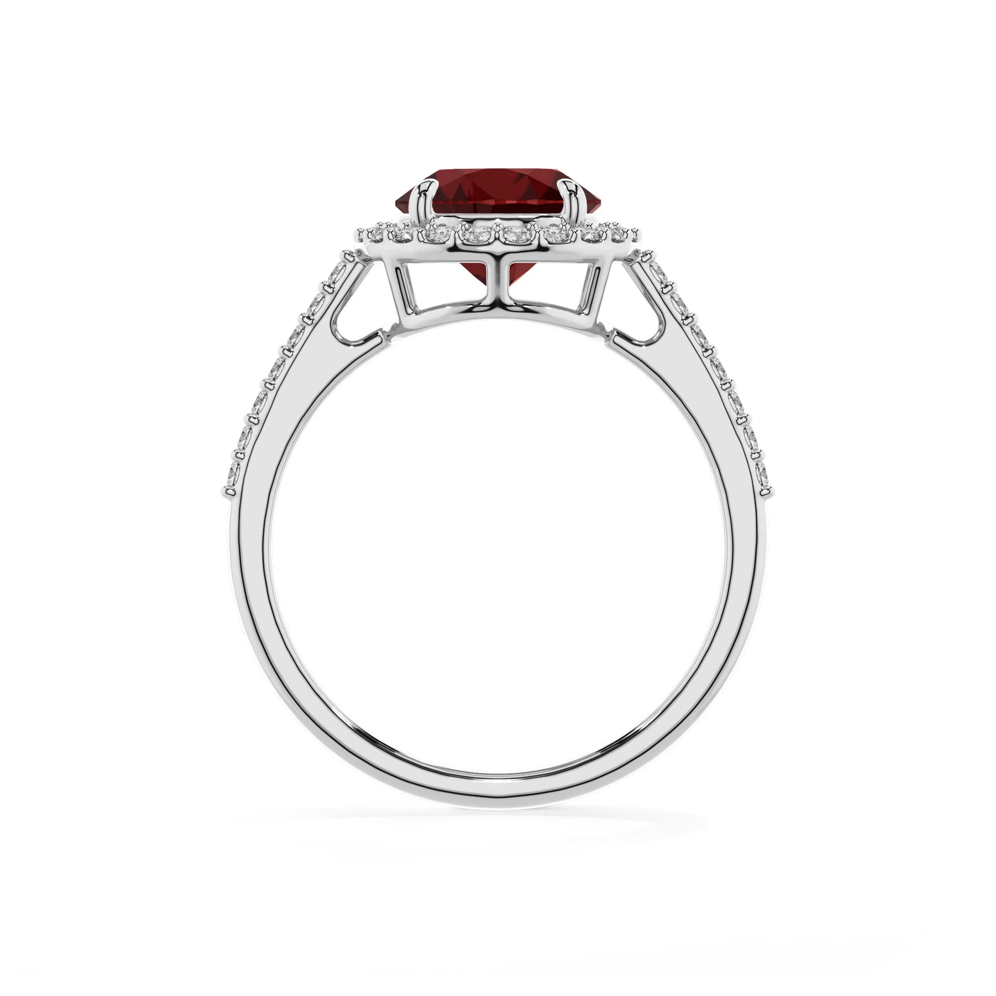 natural garnet round solitaire rings in white gold