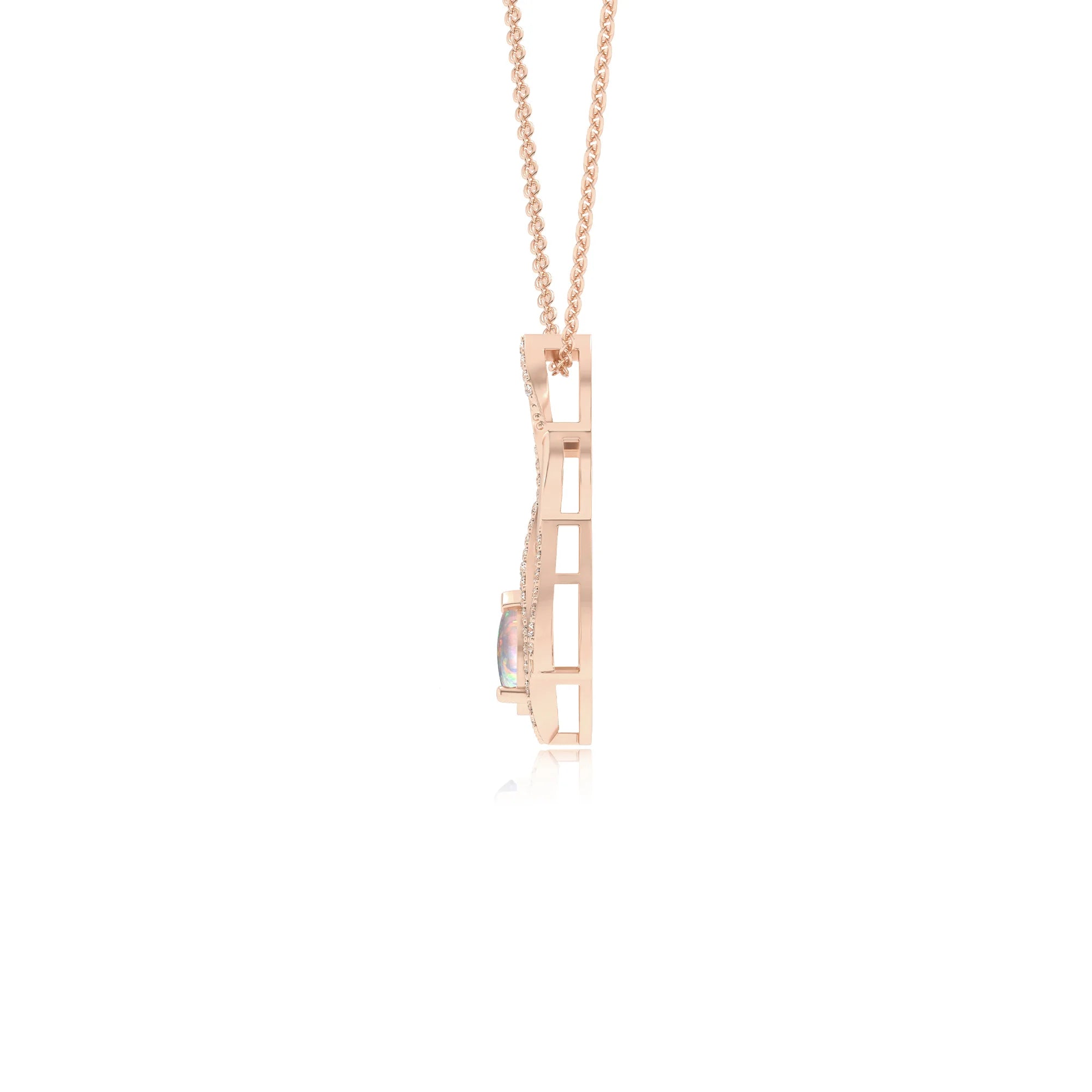 lab grown opal pear solitaire necklaces in rose gold