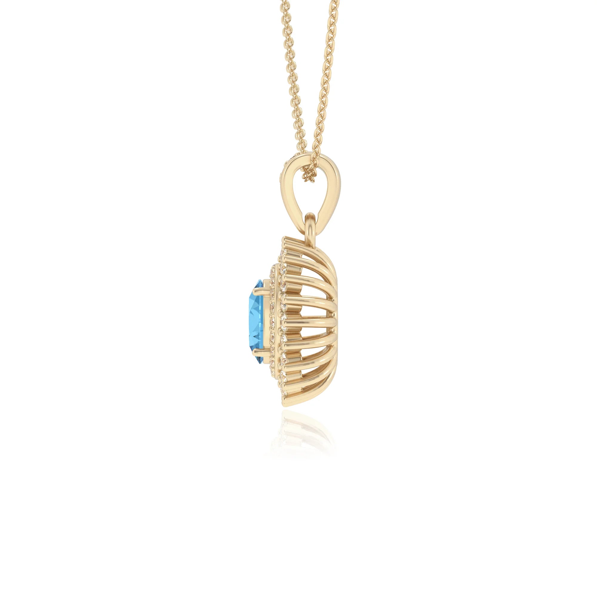 natural swiss-blue-topaz oval halo necklaces in yellow gold