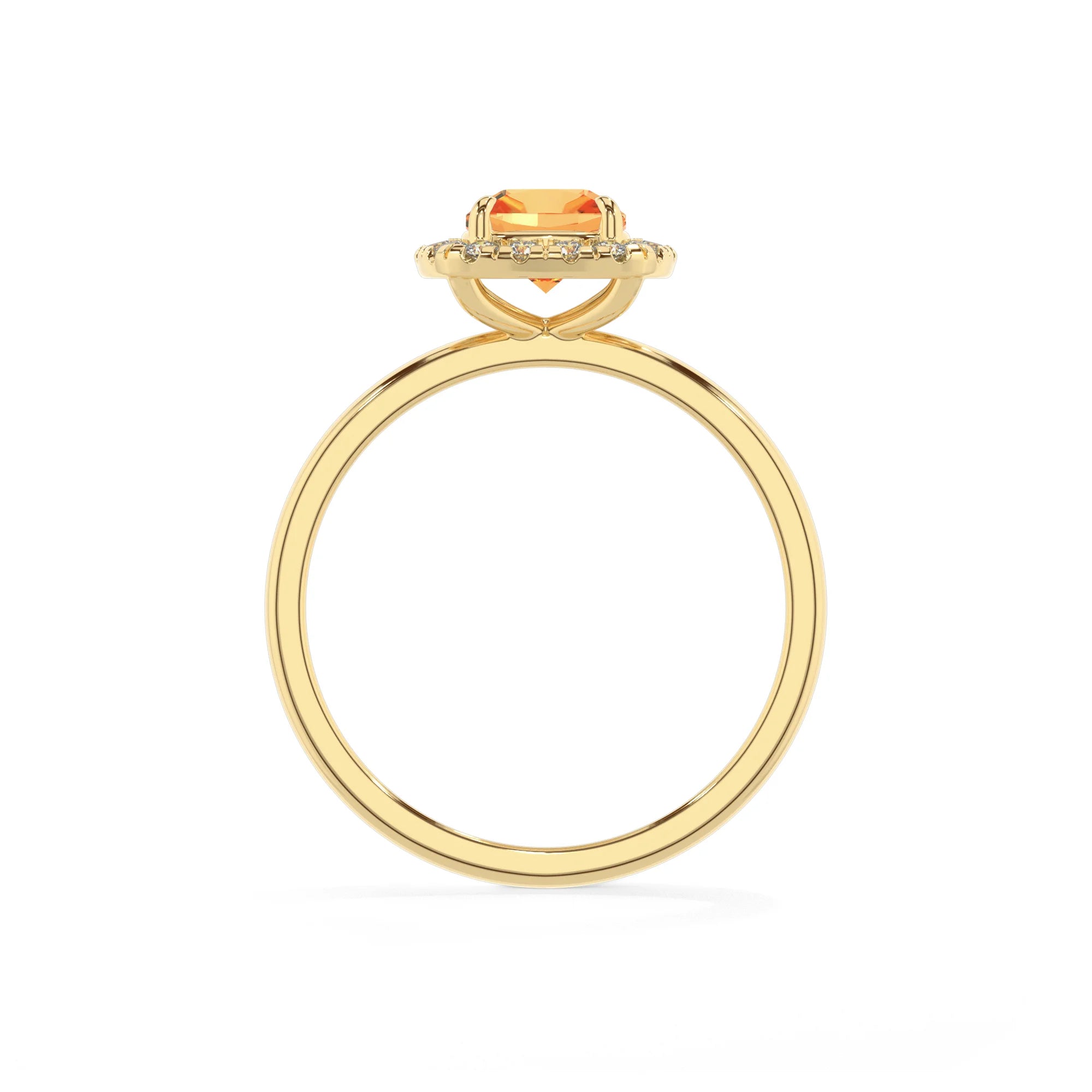 lab grown citrine cushion solitaire rings in yellow gold