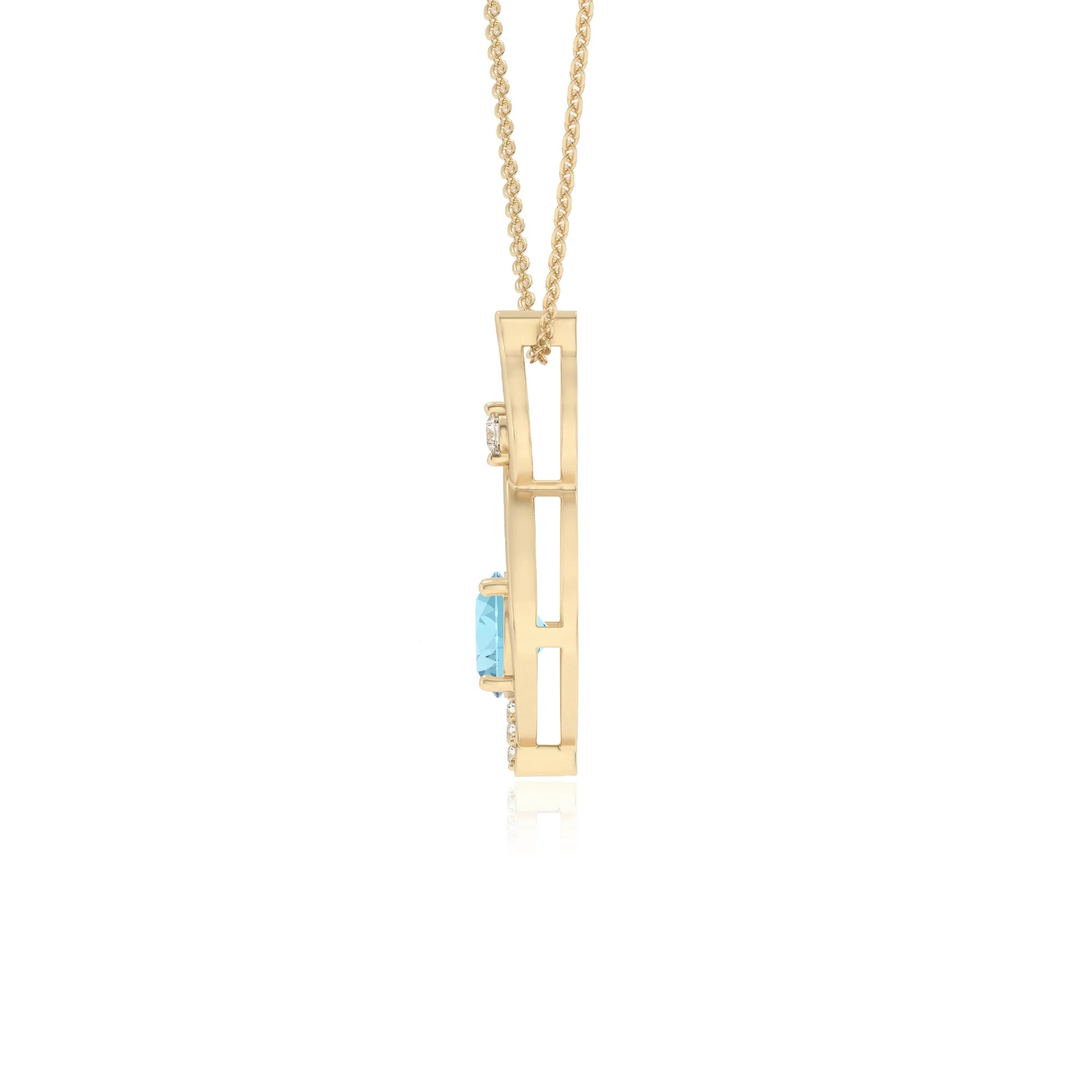 lab grown aquamarine round solitaire necklaces in yellow gold