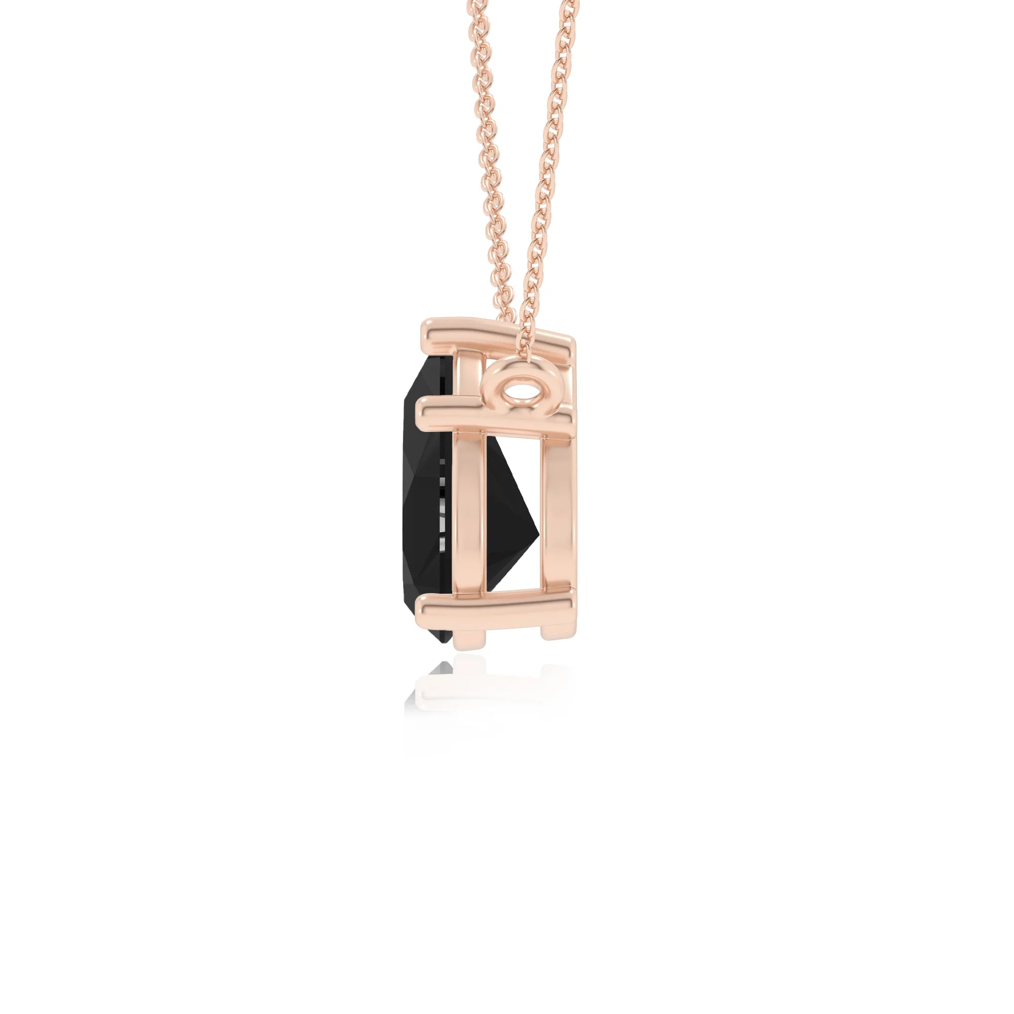 natural black-onyx pear solitaire necklaces in rose gold