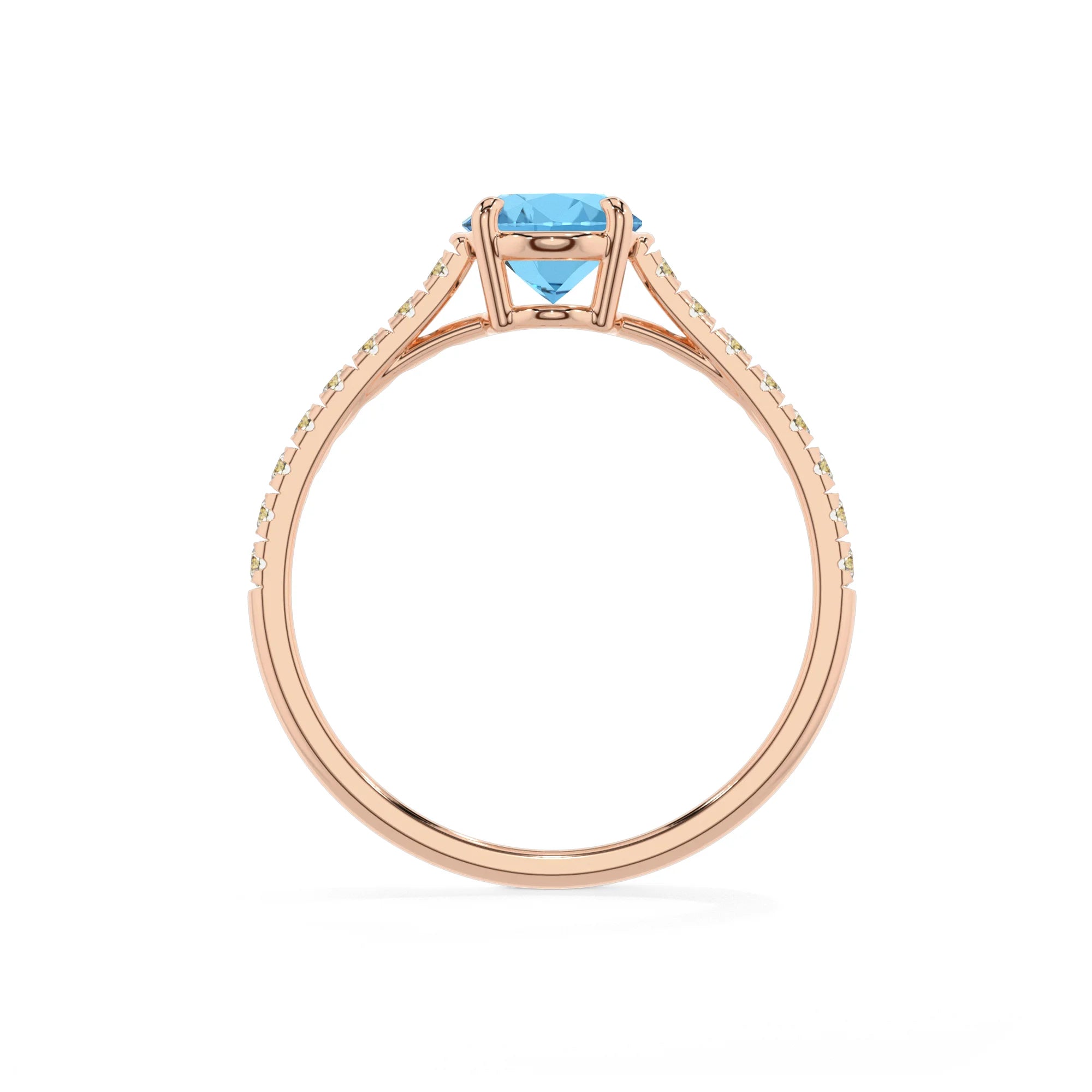 natural swiss-blue-topaz oval half eternity solitaire engagement rings in rose gold