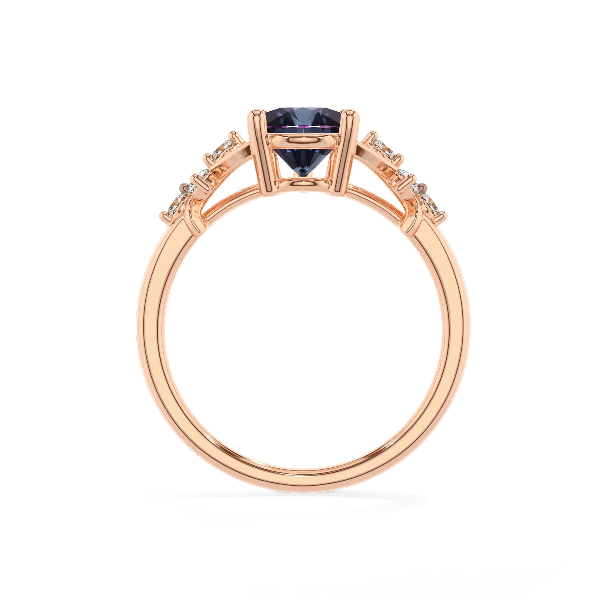 lab grown alexandrite pear solitaire rings in rose gold