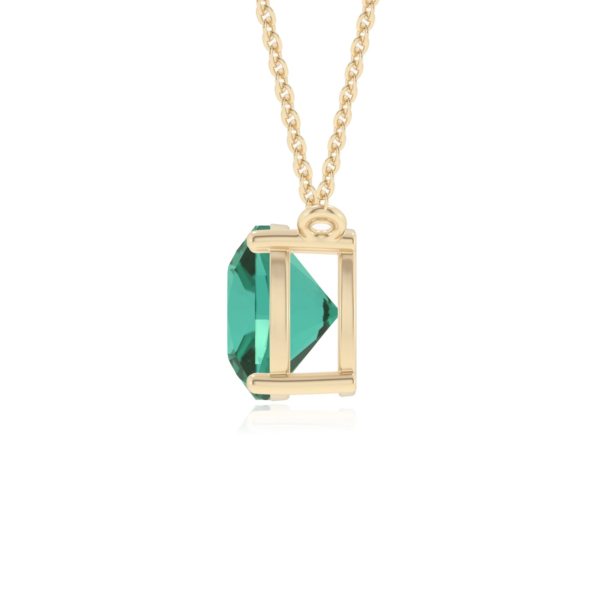 lab grown emerald cushion solitaire necklaces in yellow gold