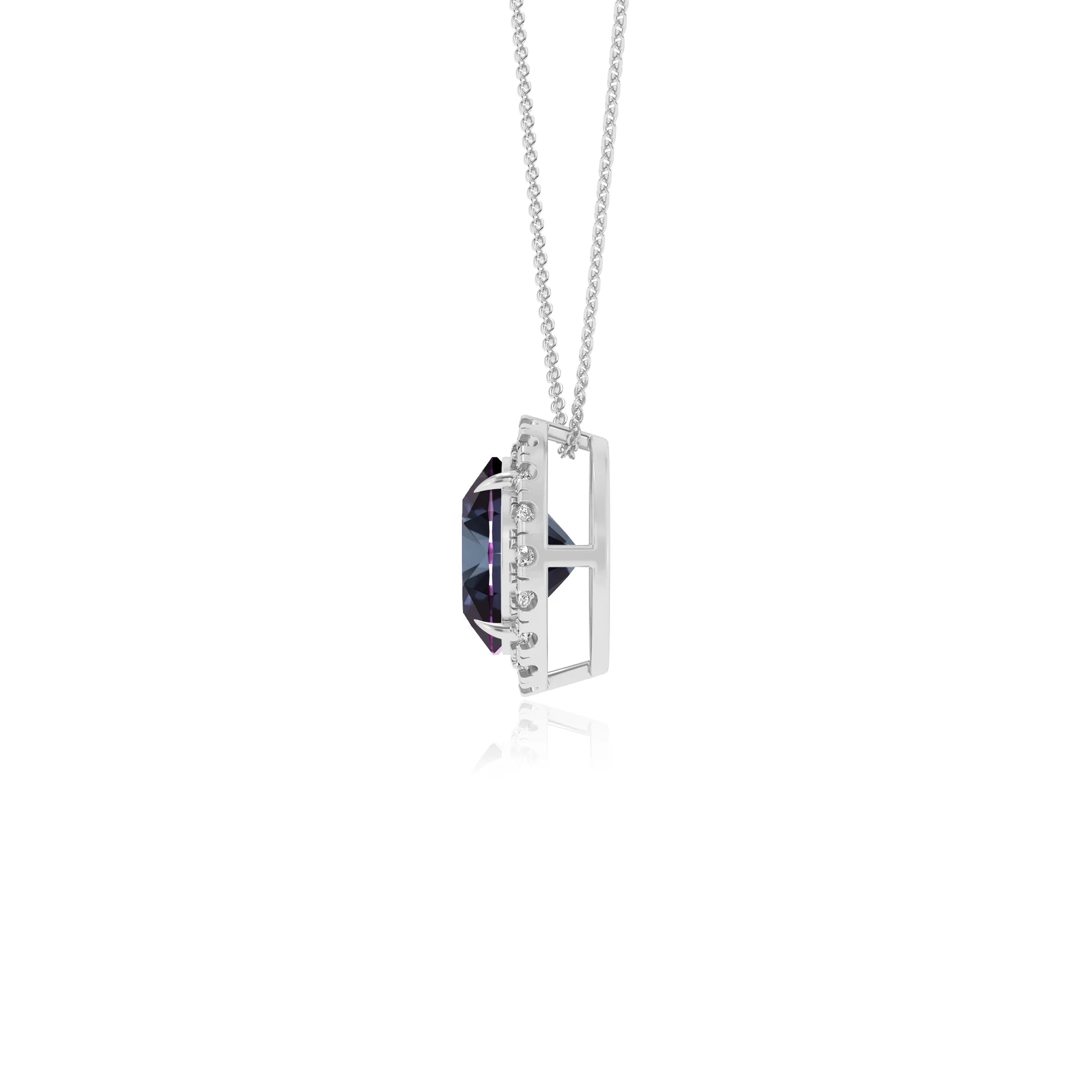 lab grown alexandrite round solitaire necklaces in white gold