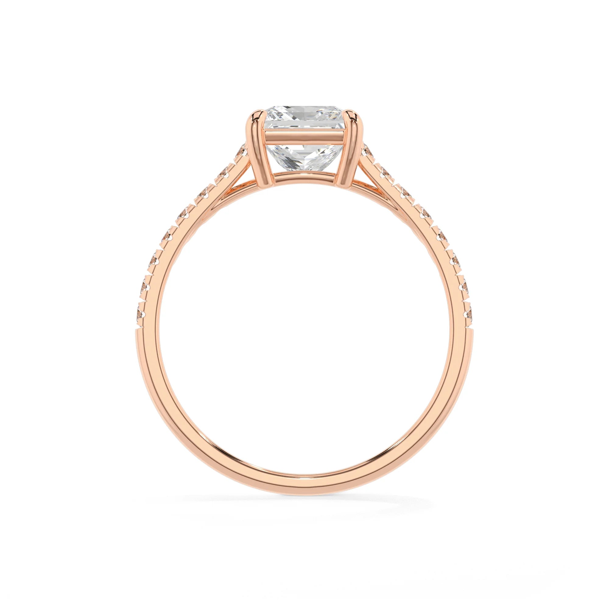 lab grown moissanite princess half eternity solitaire engagement rings in rose gold