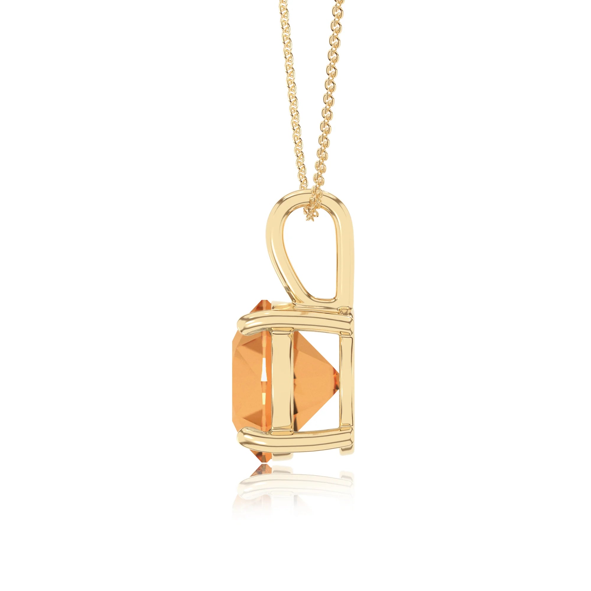lab grown citrine round solitaire necklaces in yellow gold