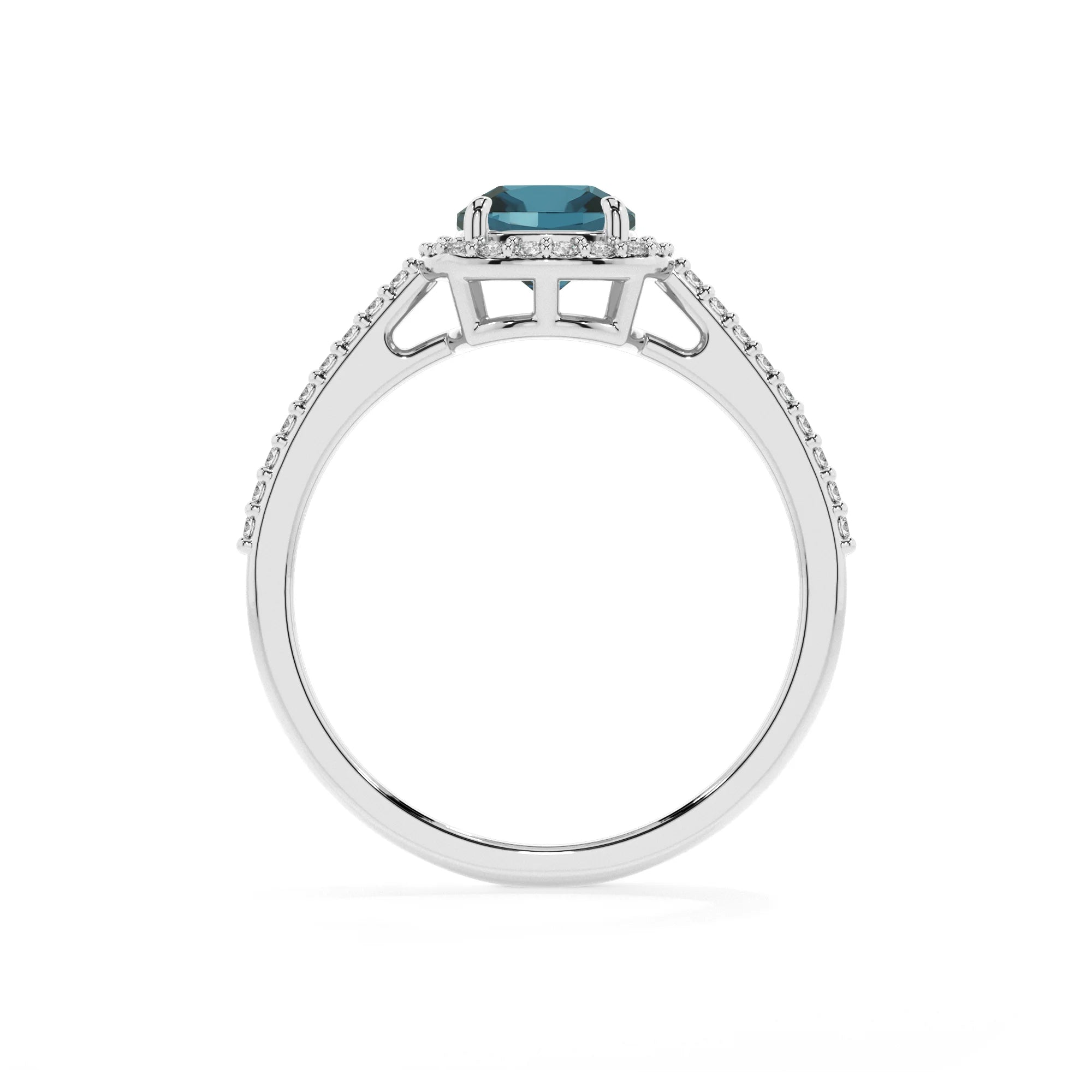 natural london-blue-topaz cushion solitaire rings in platinum