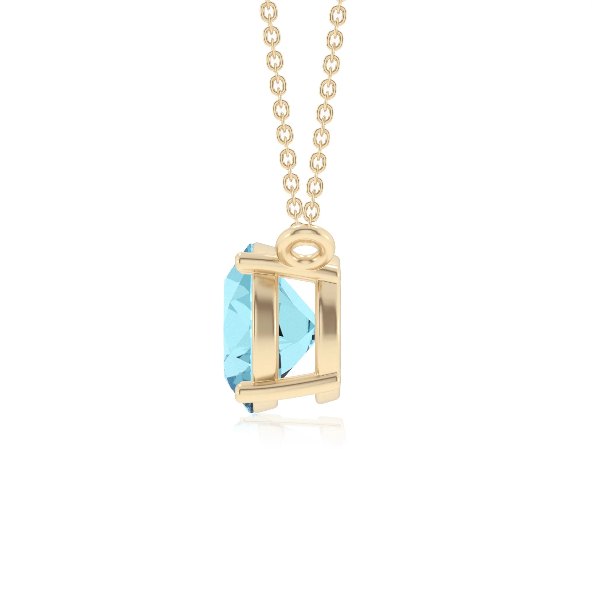 lab grown aquamarine round solitaire necklaces in yellow gold
