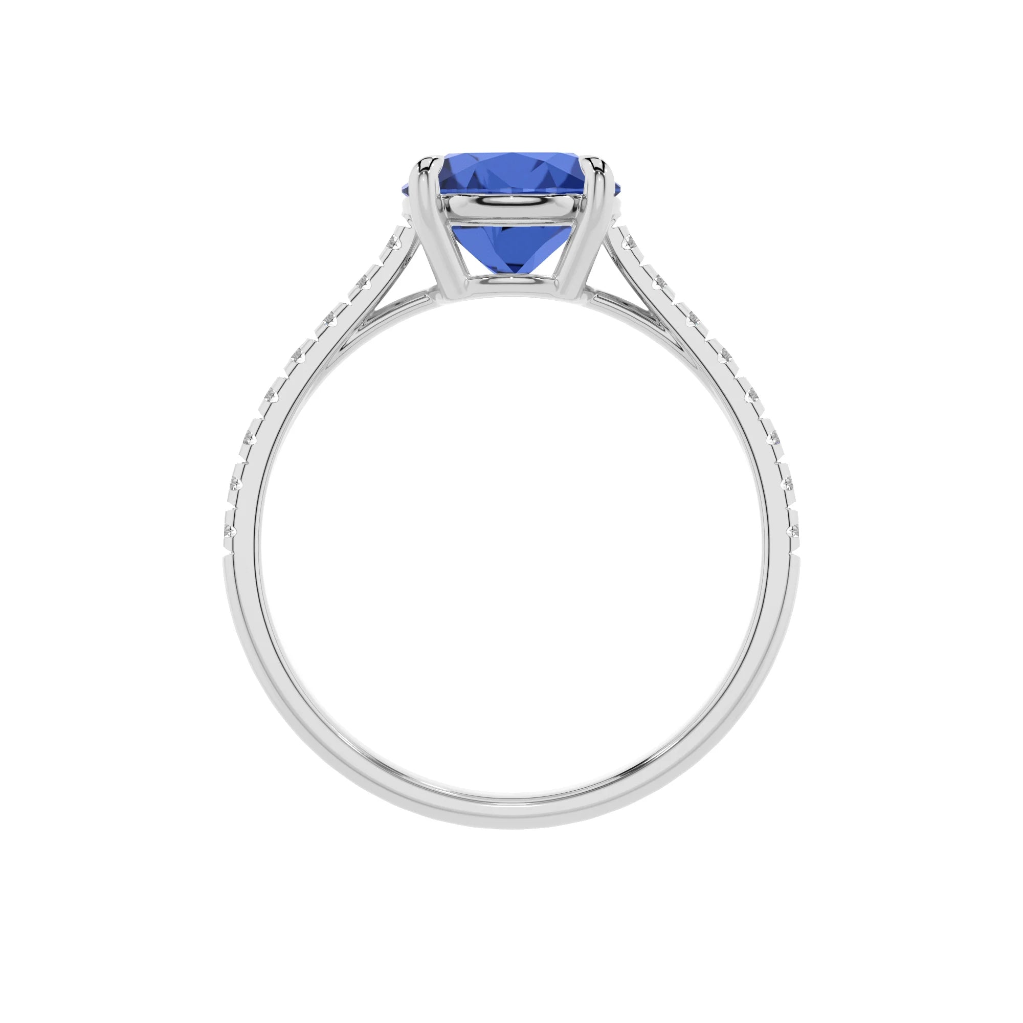 lab grown blue-sapphire round half eternity solitaire engagement rings in platinum