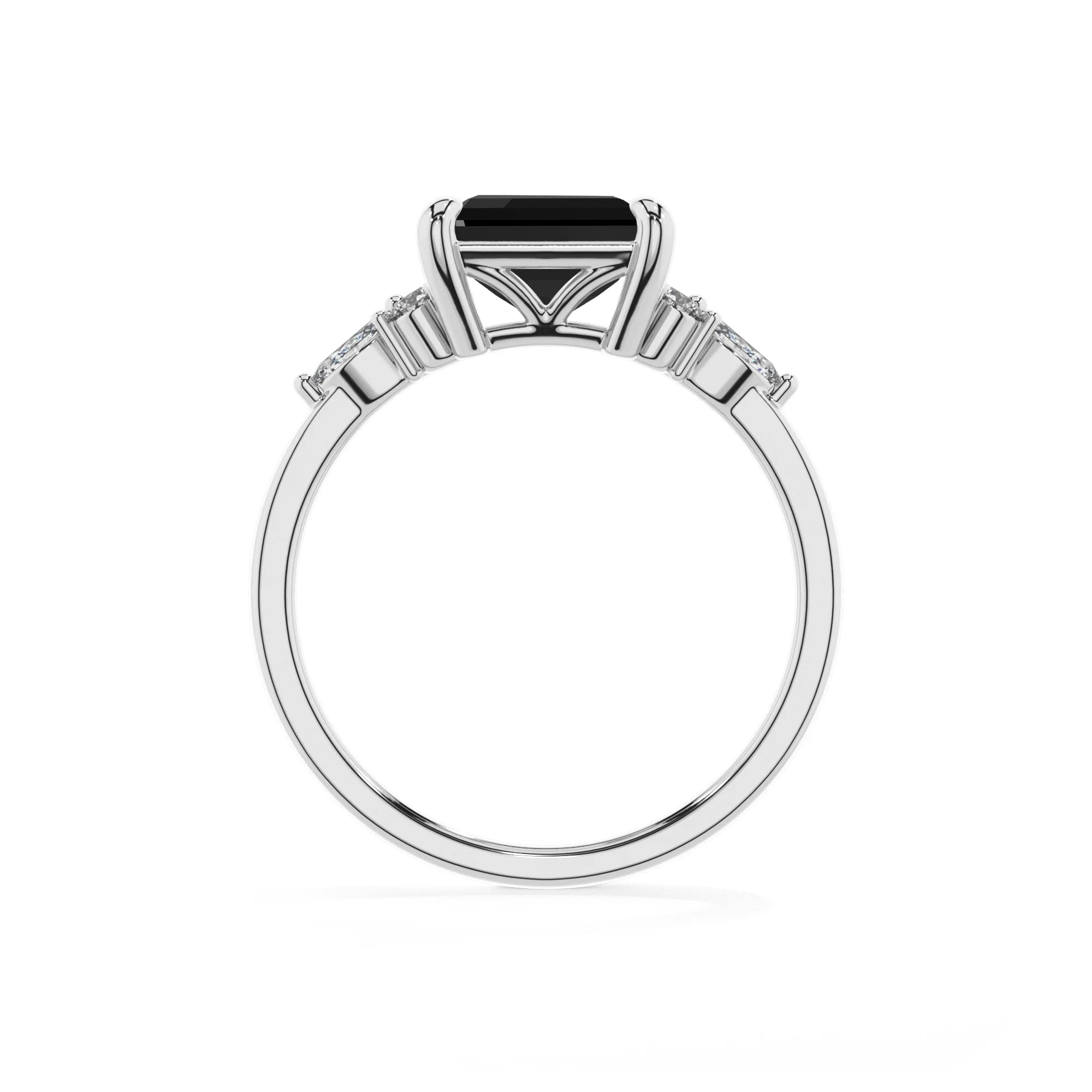 natural black-onyx emerald cut solitaire rings in white gold