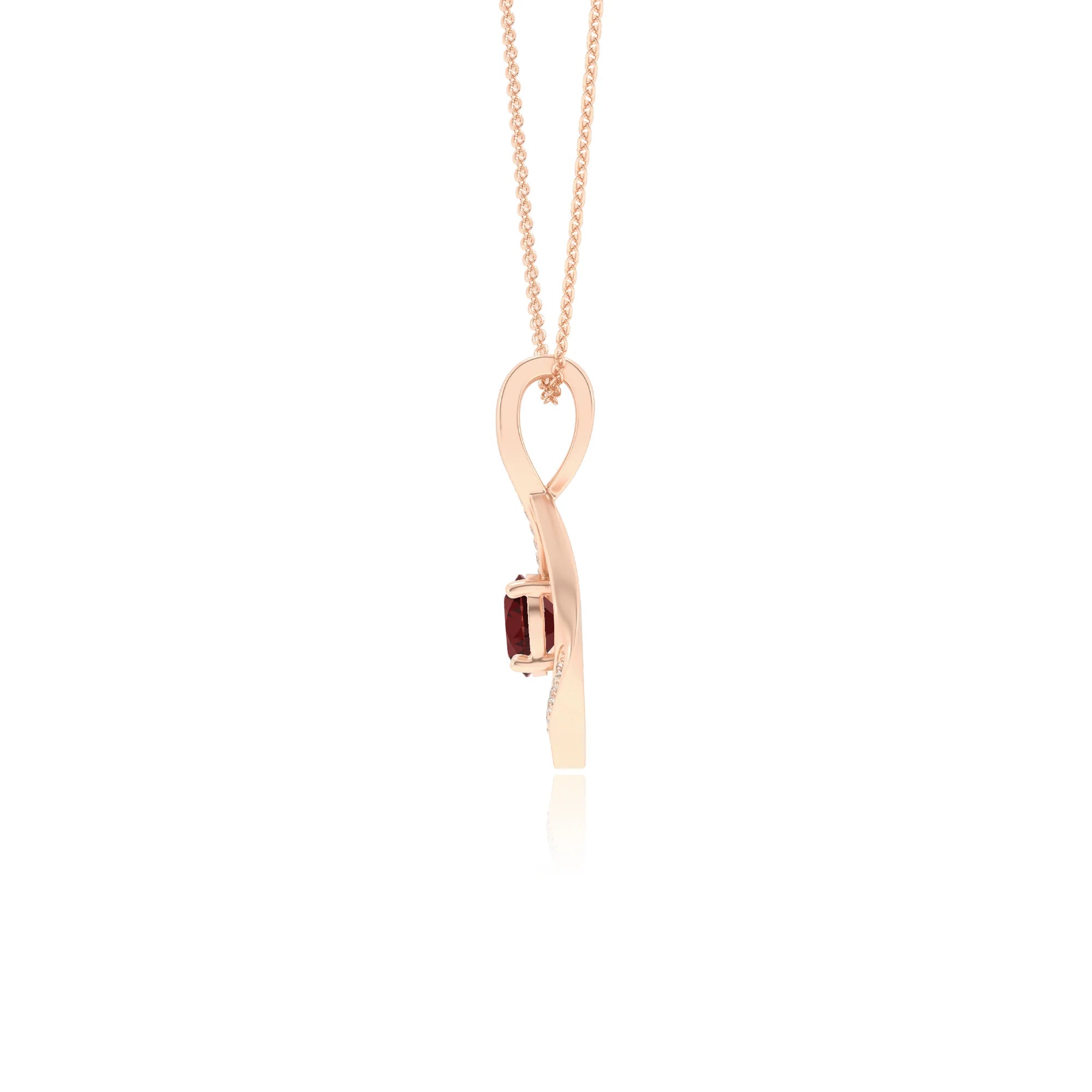 natural garnet round solitaire necklaces in rose gold