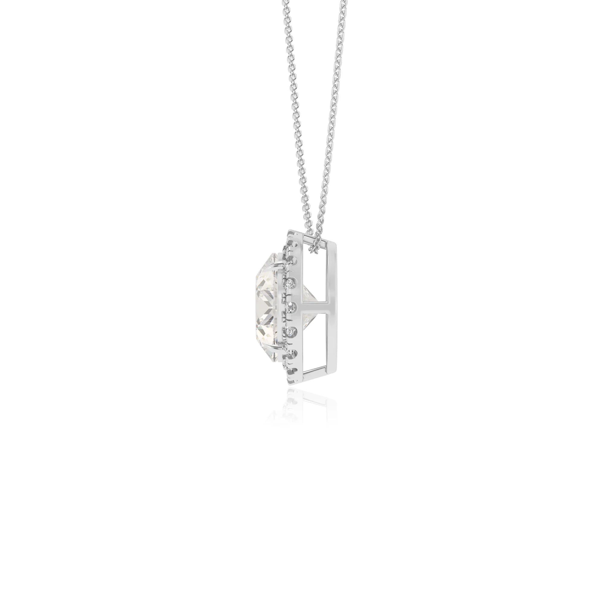 lab grown moissanite round solitaire necklaces in white gold