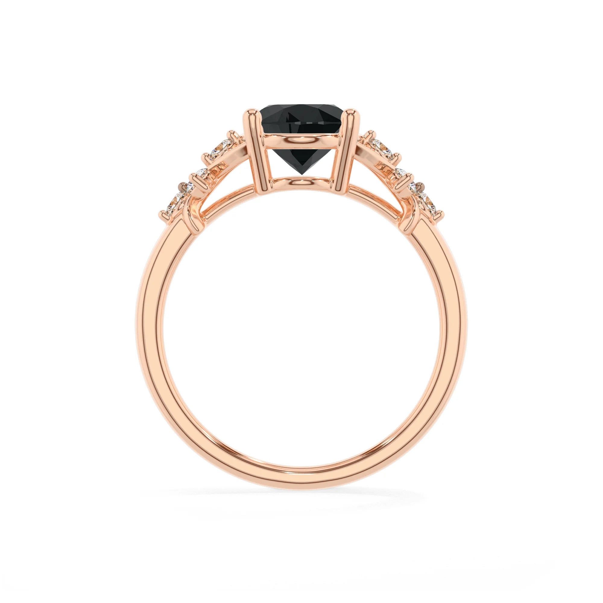 natural black-onyx oval solitaire rings in rose gold