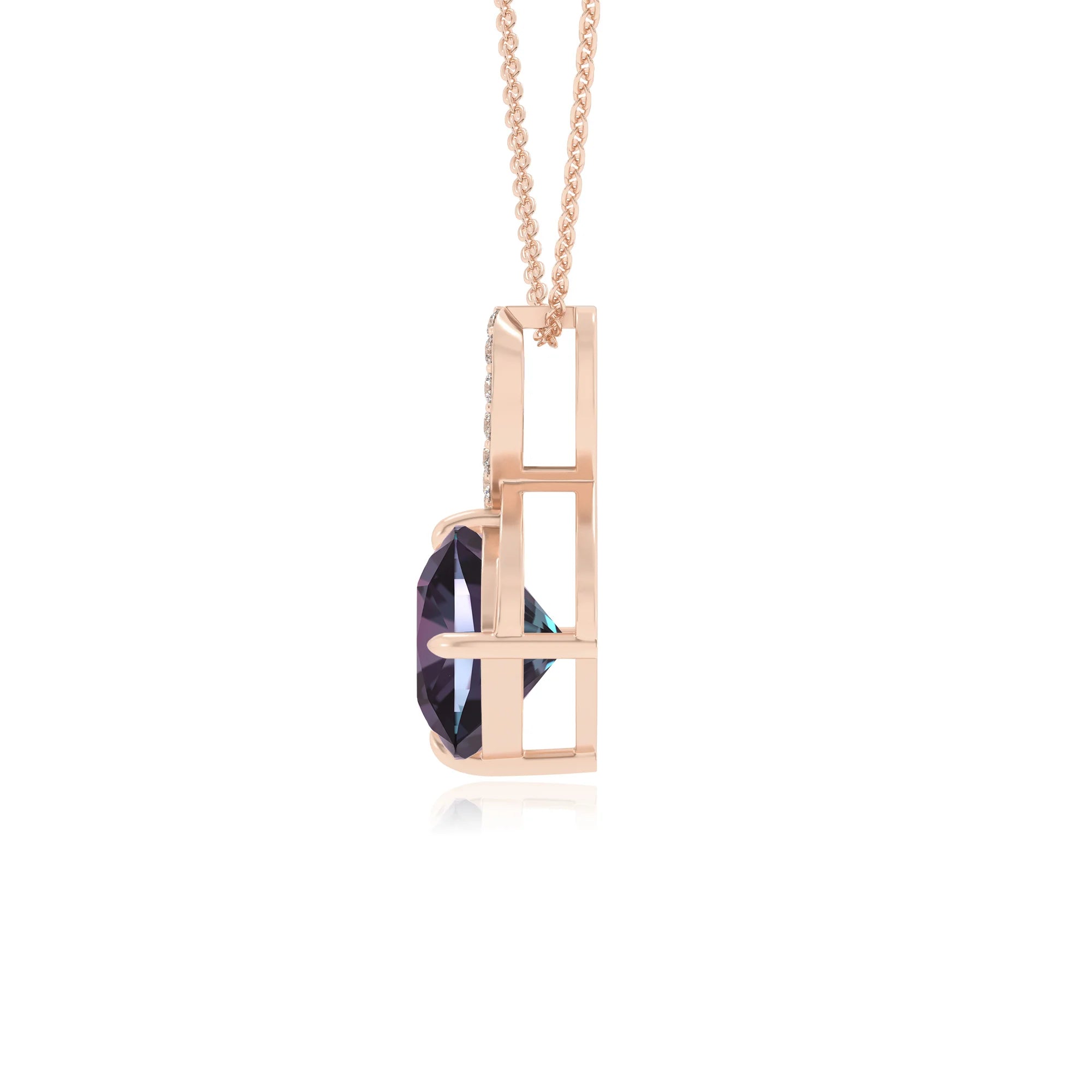 lab grown alexandrite cushion infinity necklaces in rose gold