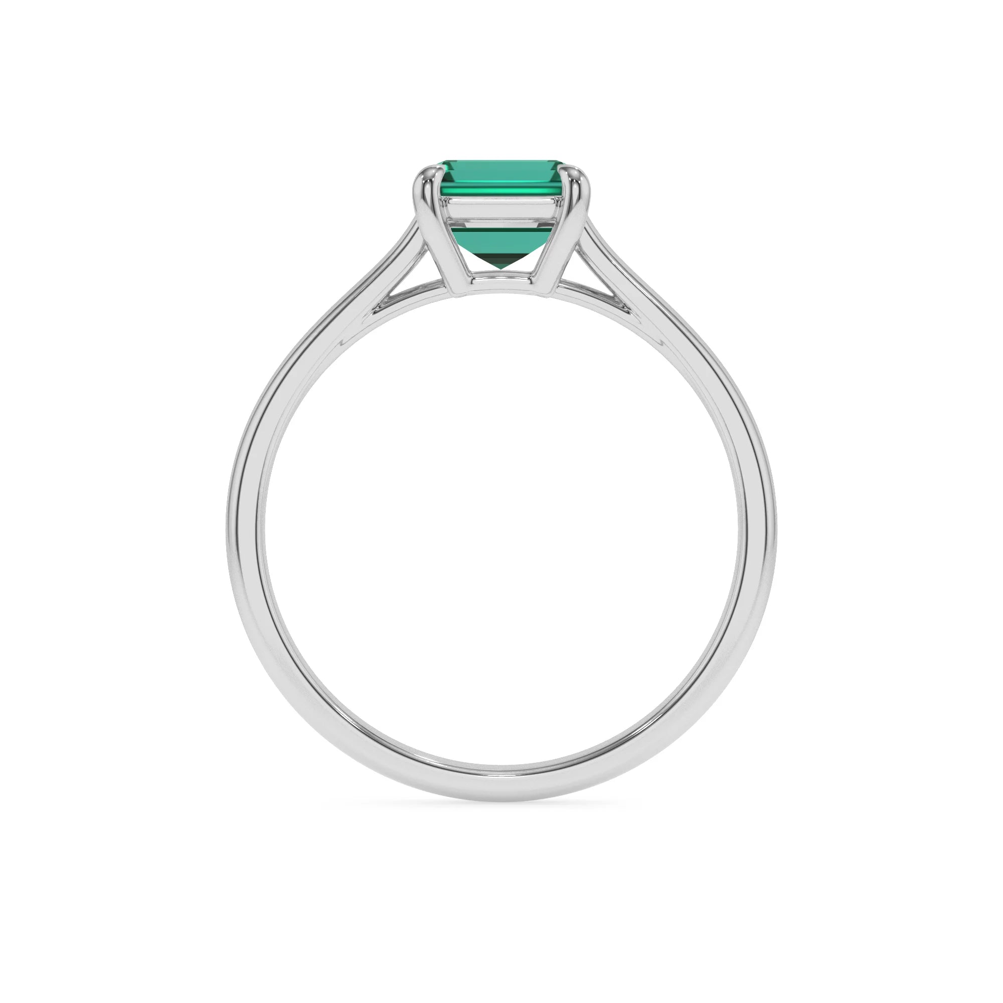 lab grown emerald octogon cut solitaire rings in white gold