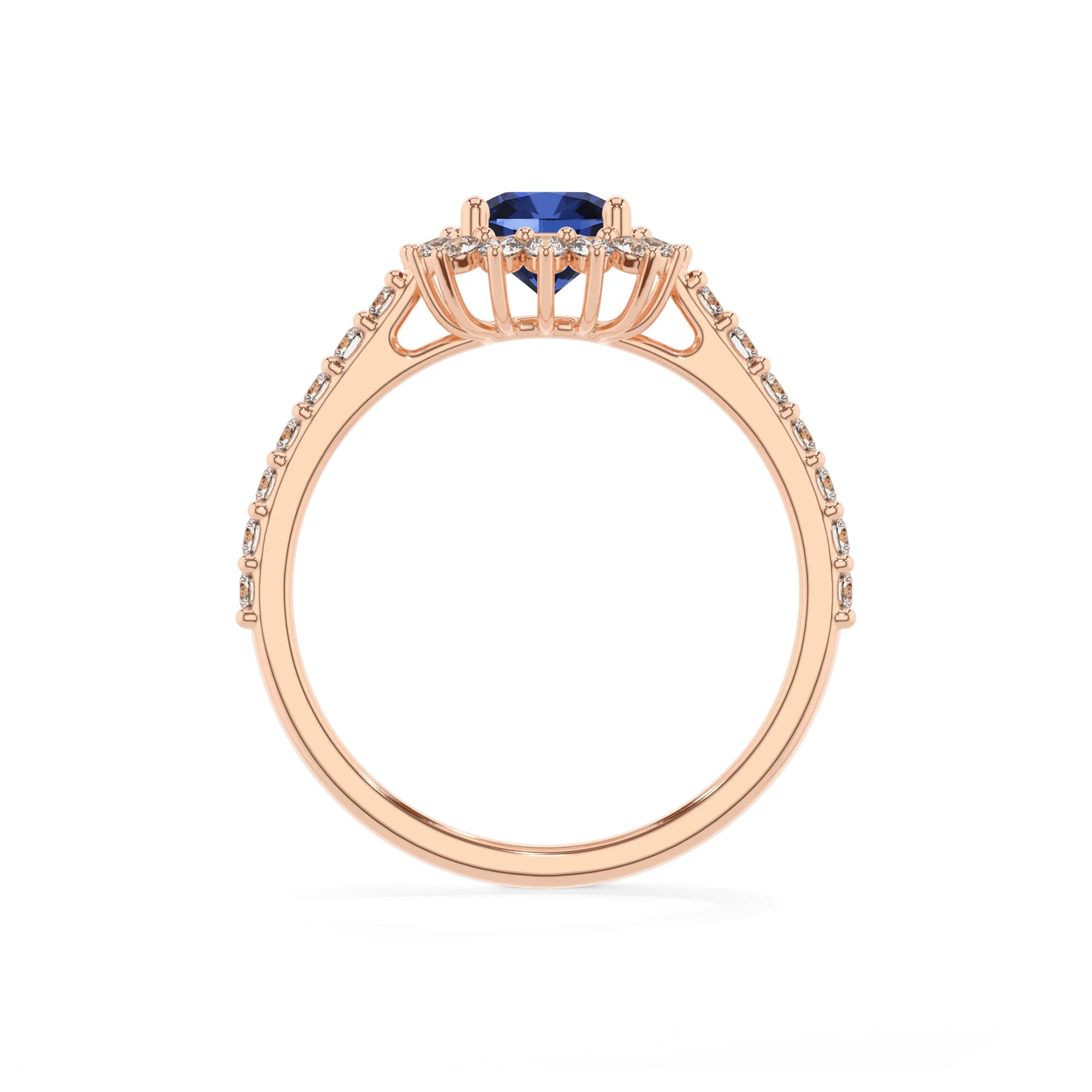 lab grown blue-sapphire cushion solitaire rings in rose gold