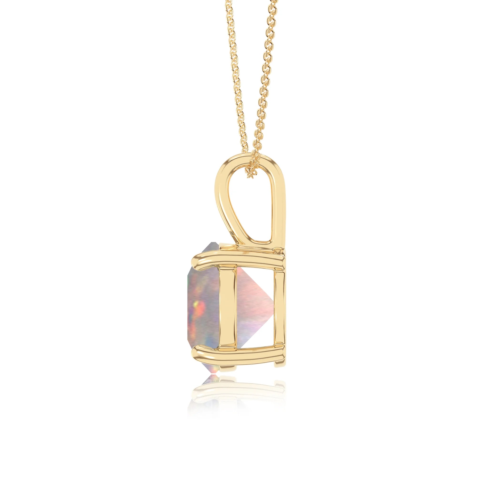 lab grown opal round solitaire necklaces in yellow gold