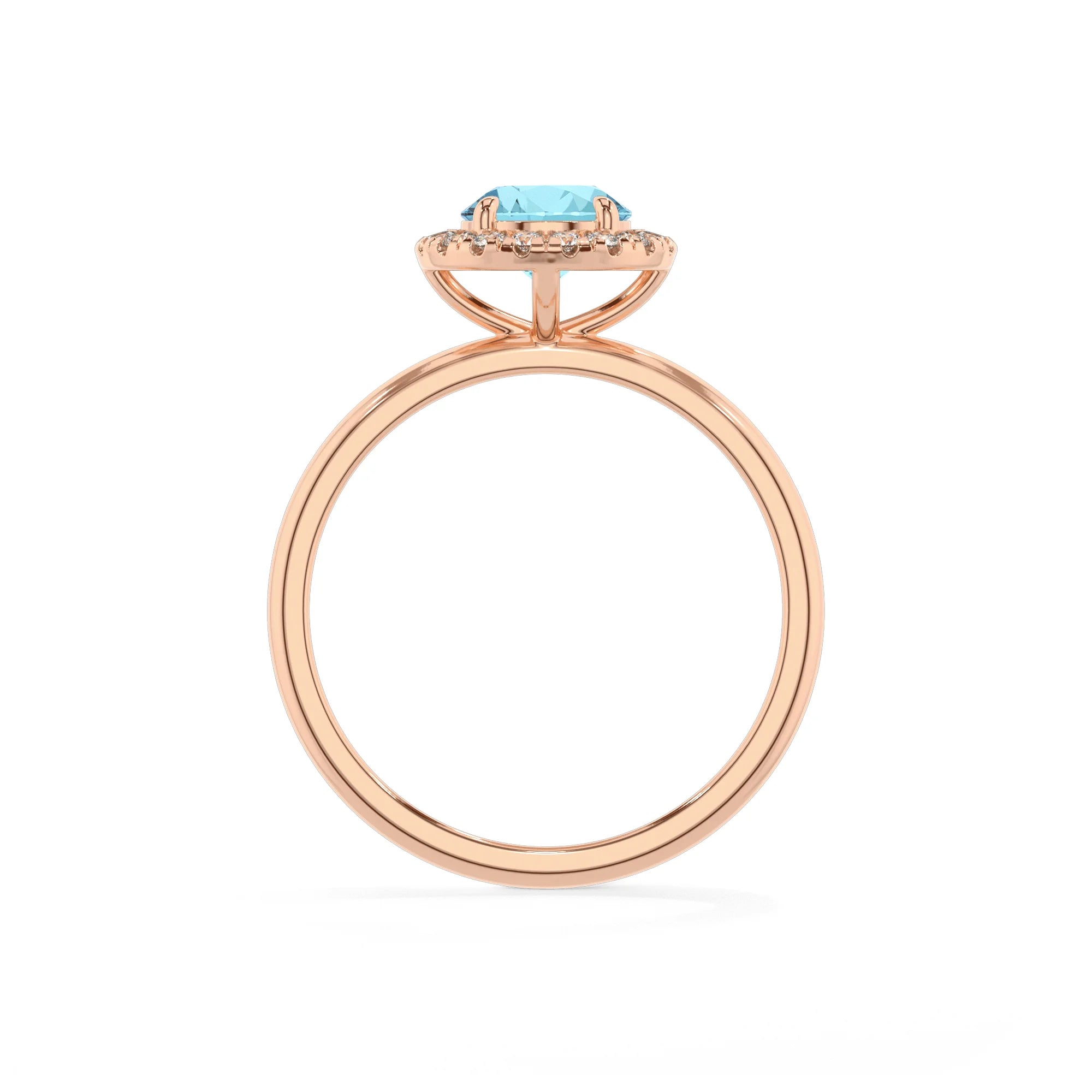 lab grown aquamarine round solitaire rings in rose gold