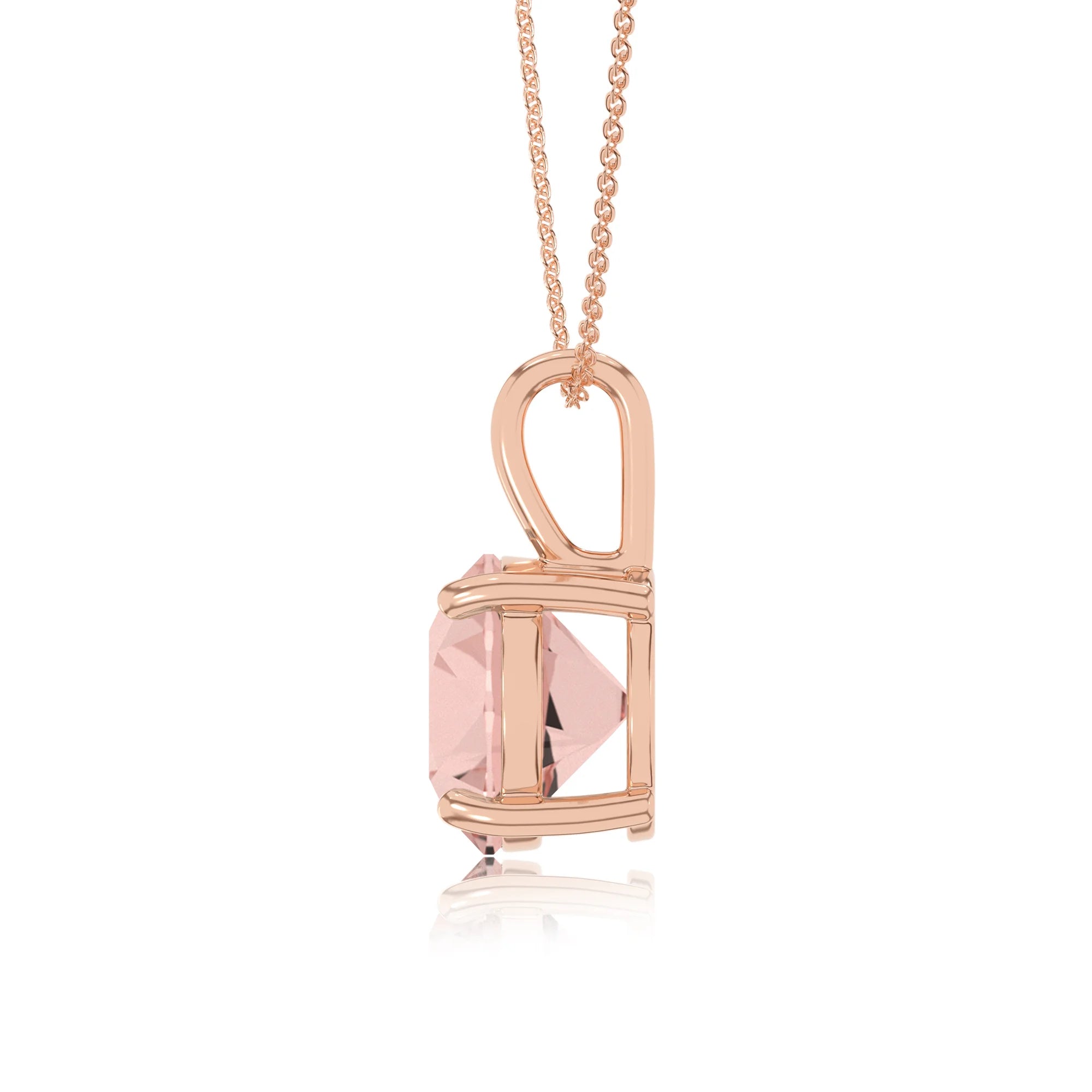 lab grown morganite round solitaire necklaces in rose gold