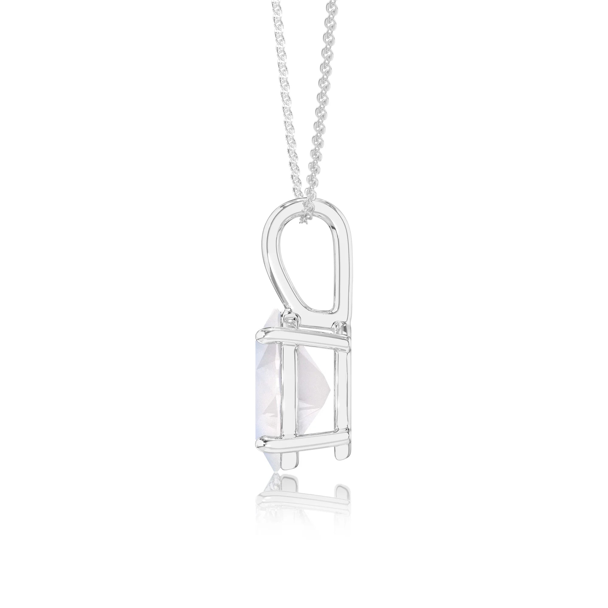 natural rainbow-moonstone oval solitaire necklaces in white gold