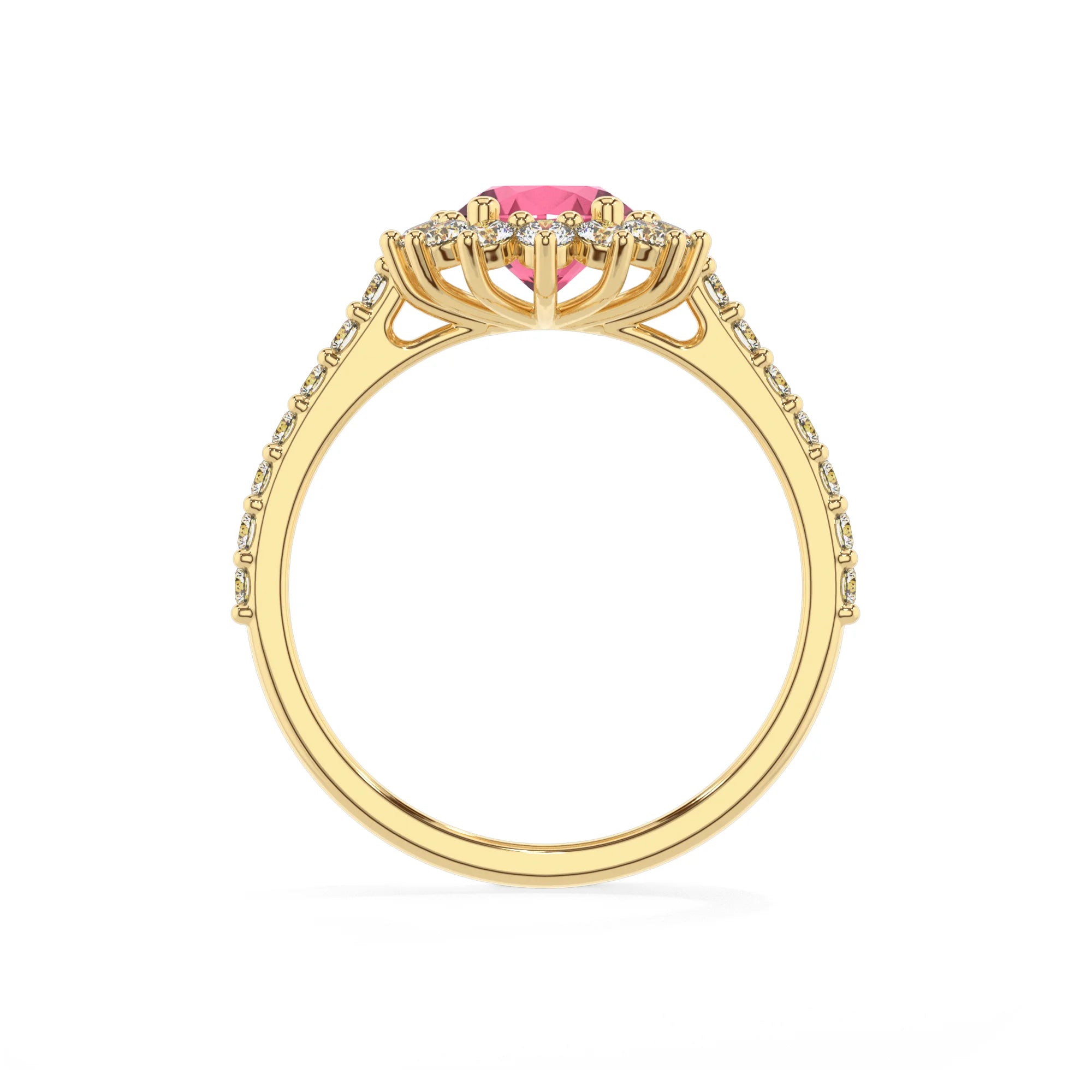 lab grown pink-tourmaline oval solitaire rings in yellow gold