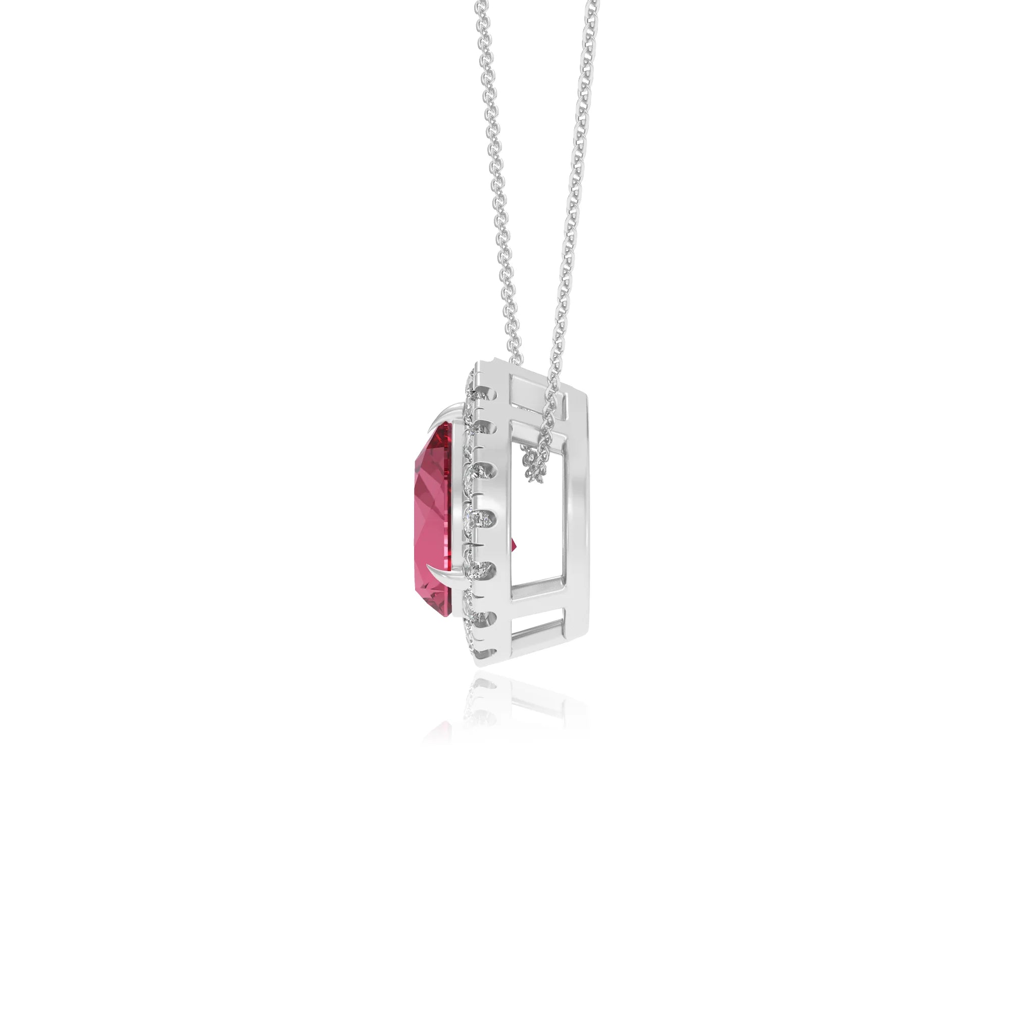 lab grown pink tourmaline pear solitaire necklaces in white gold