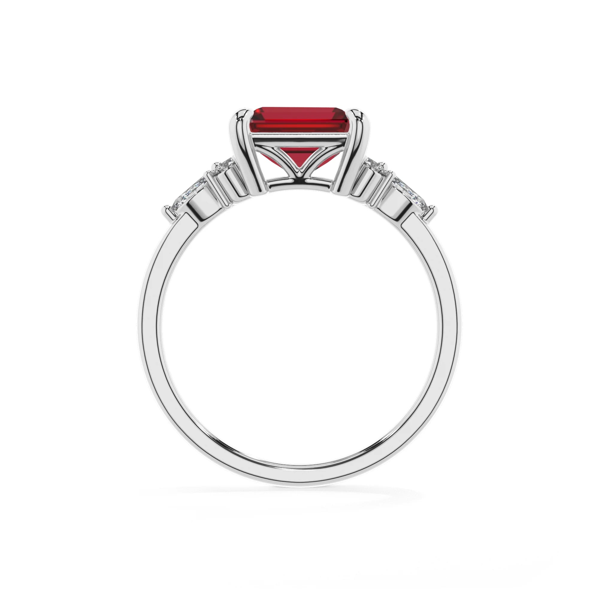 lab grown ruby emerald cut solitaire rings in platinum