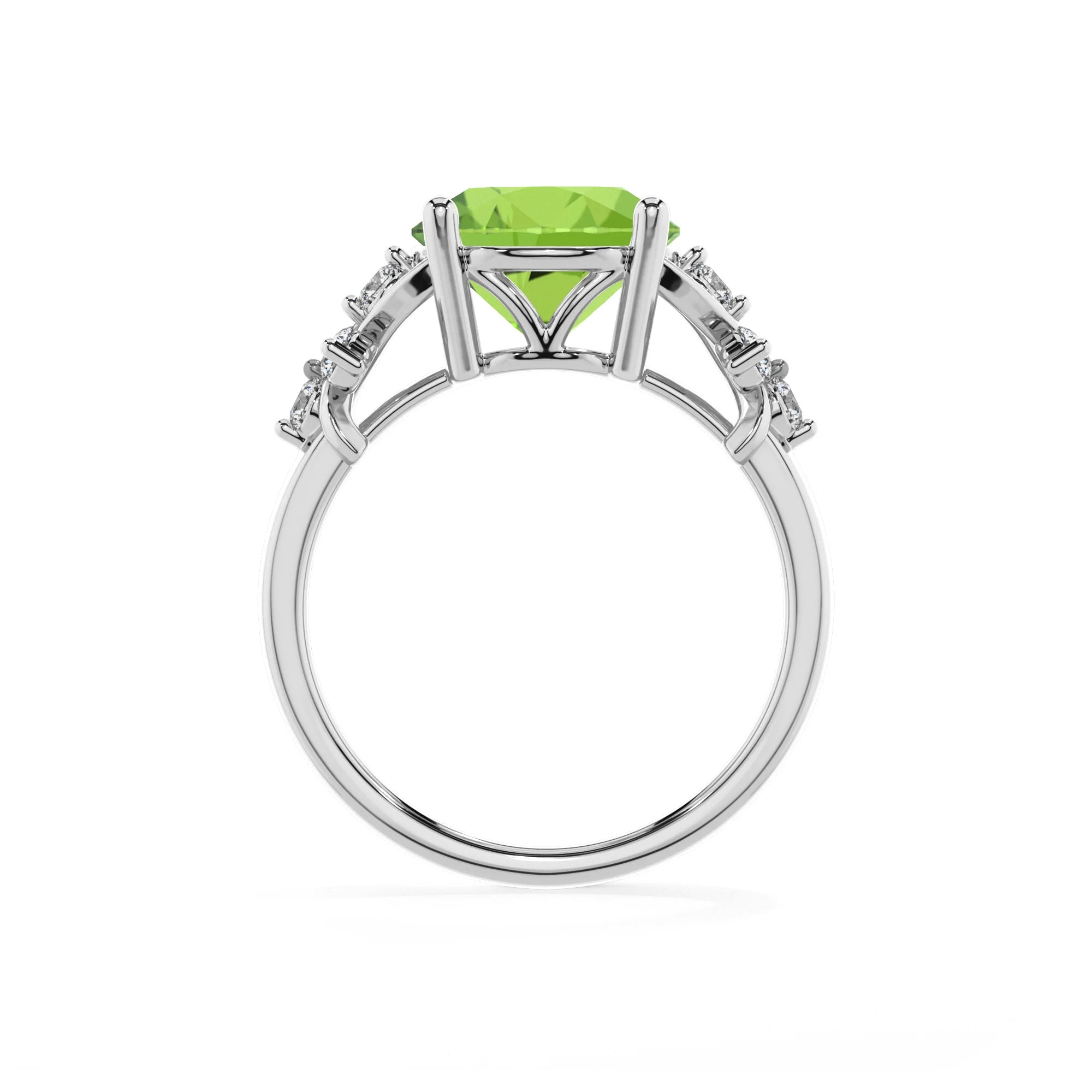 natural peridot round solitaire rings in platinum