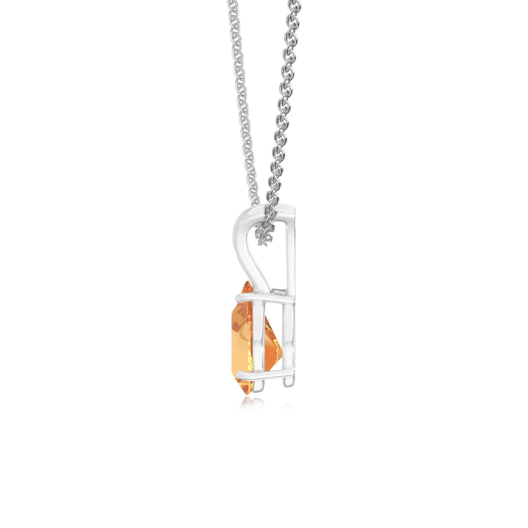 lab grown citrine pear solitaire v-bale necklaces in platinum