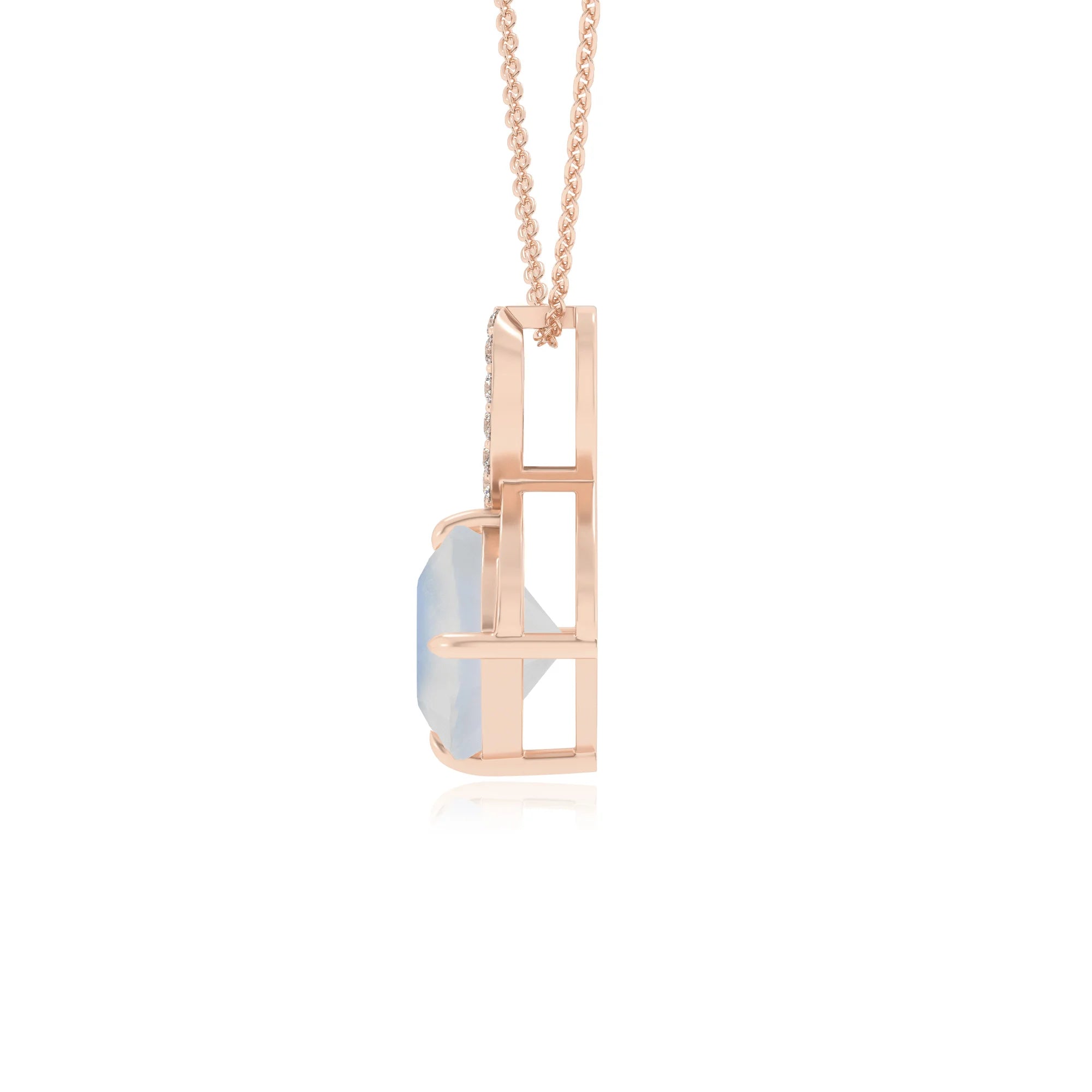 natural rainbow-moonstone cushion infinity necklaces in rose gold