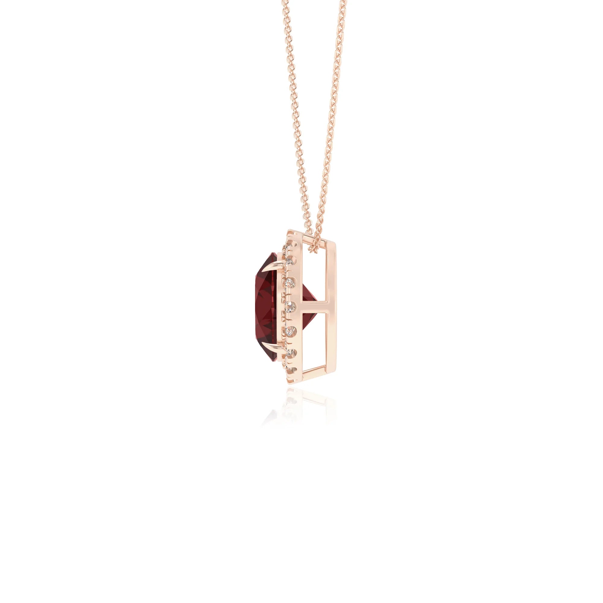 natural garnet round solitaire necklaces in rose gold