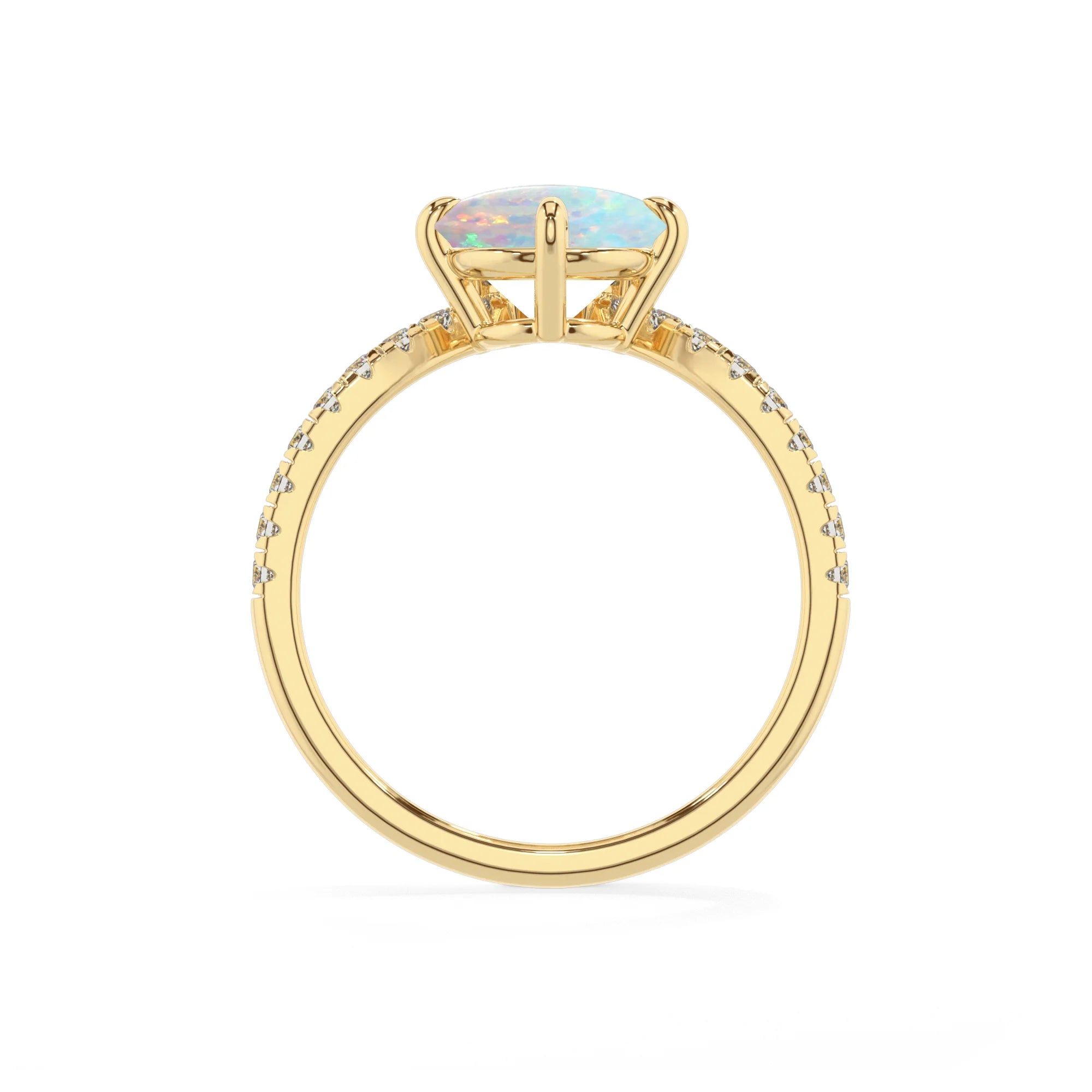 lab grown opal round solitaire rings in yellow gold