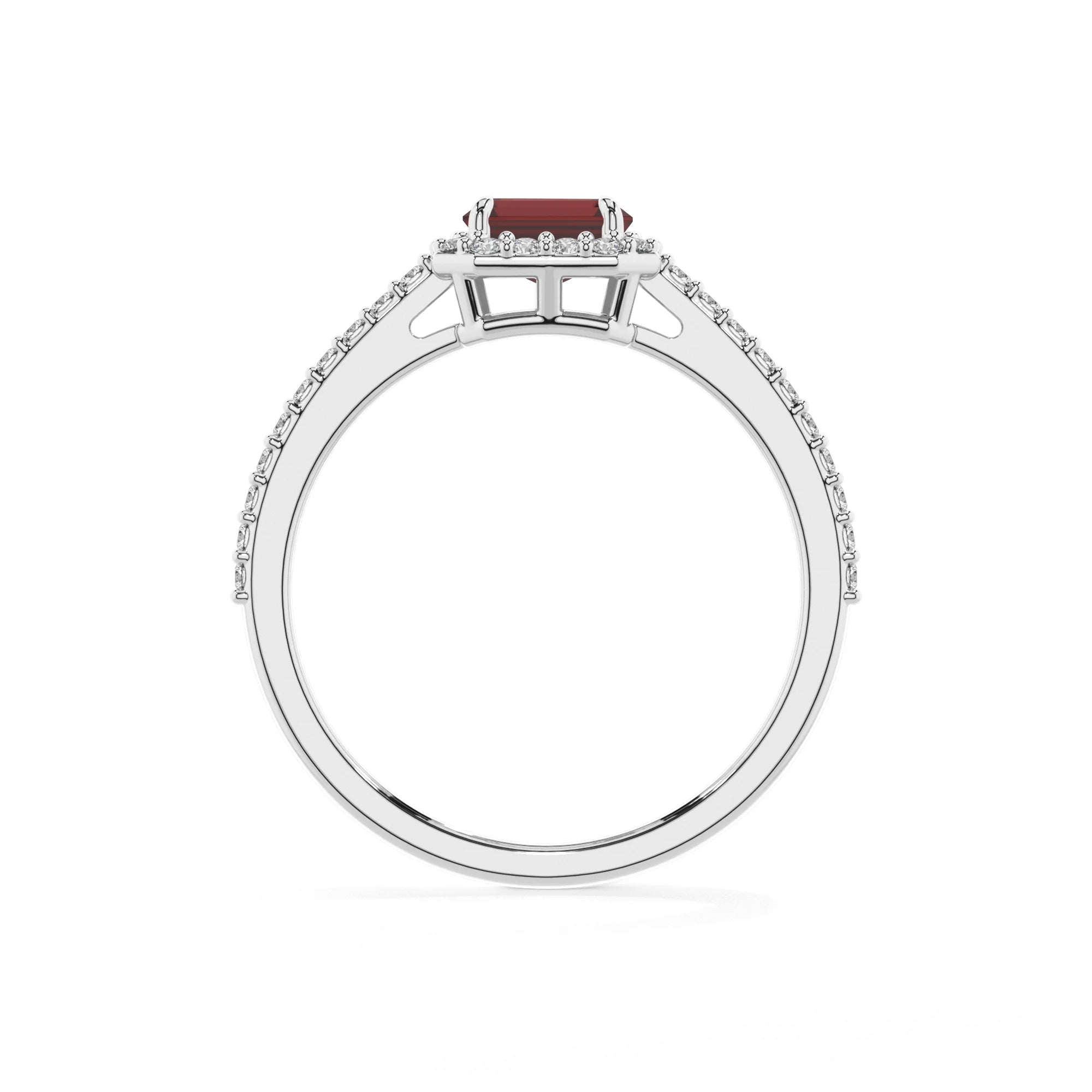 natural garnet emerald cut solitaire rings in platinum