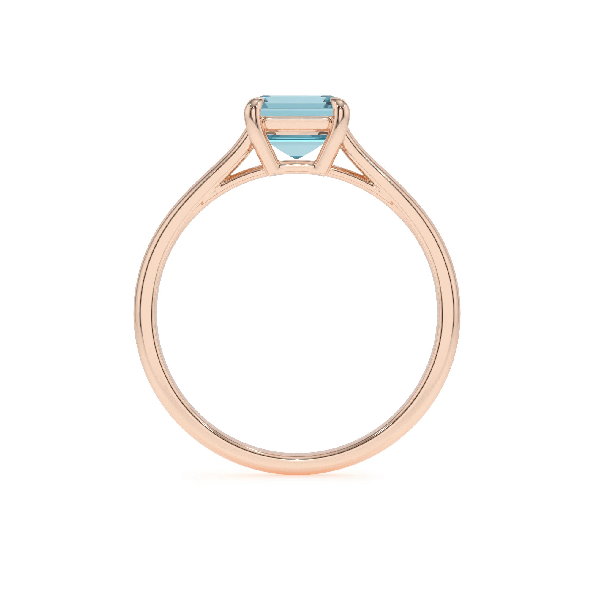 lab grown aquamarine emerald cut solitaire rings in rose gold