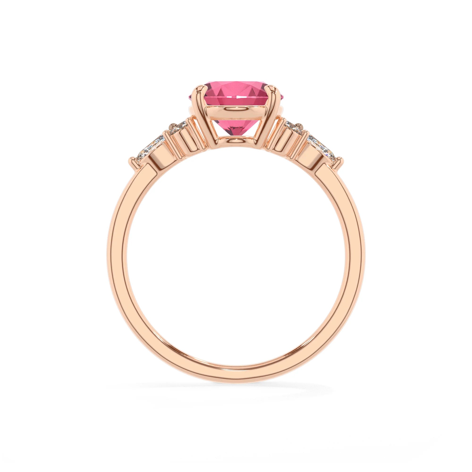 lab grown pink-tourmaline oval solitaire rings in rose gold