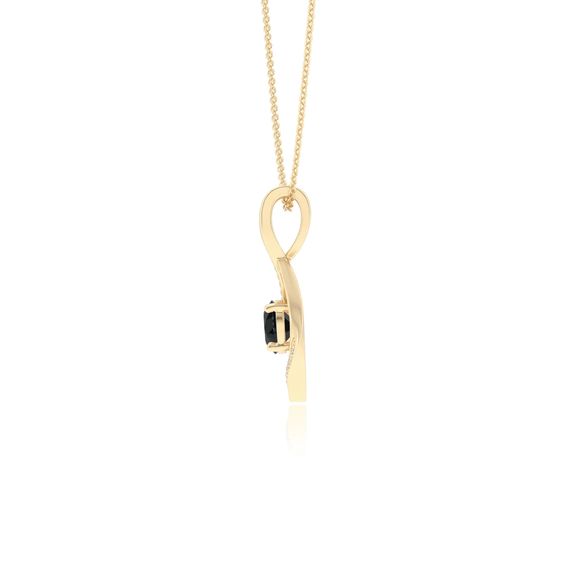 natural black-onyx round solitaire necklaces in yellow gold