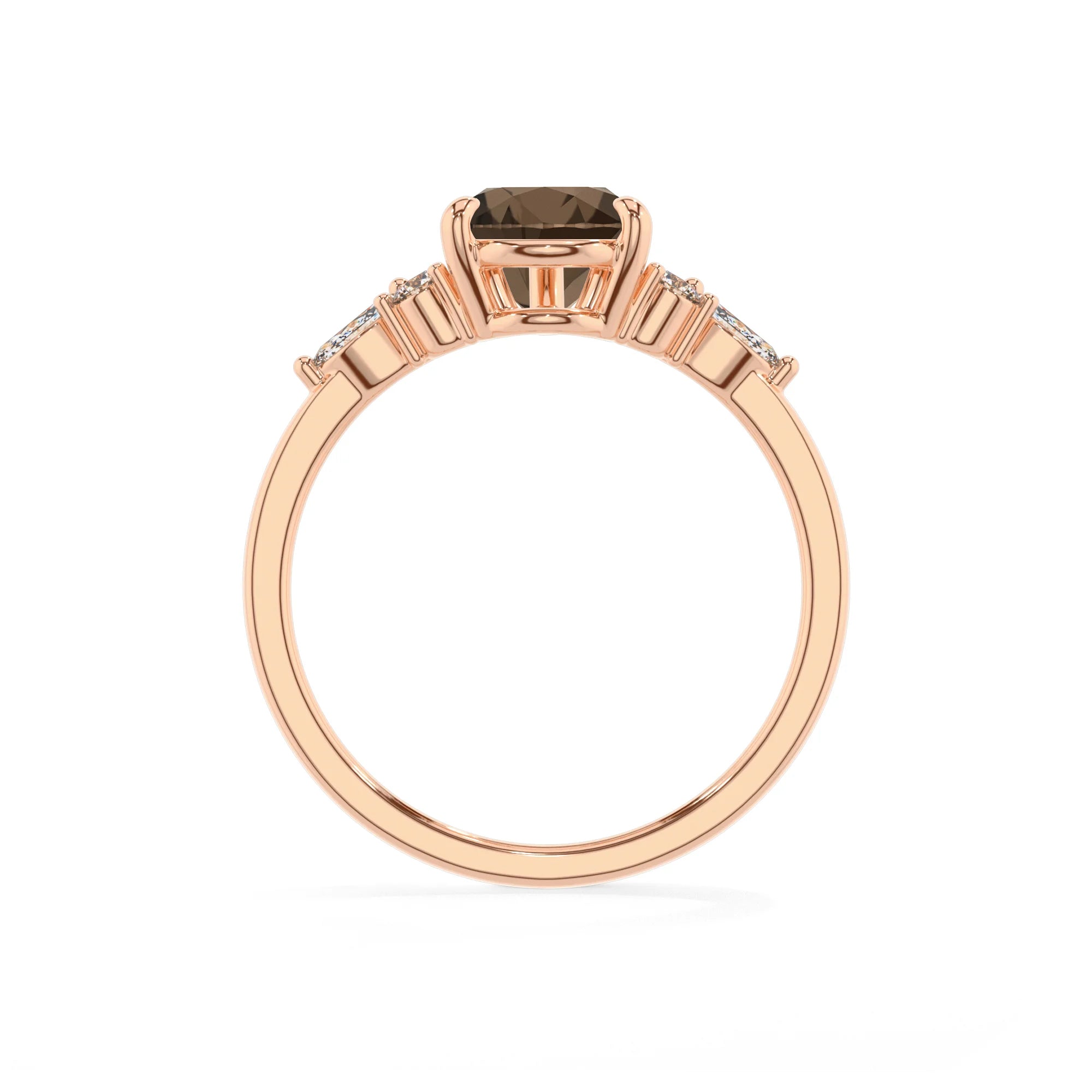 natural smoky-quartz pear solitaire rings in rose gold