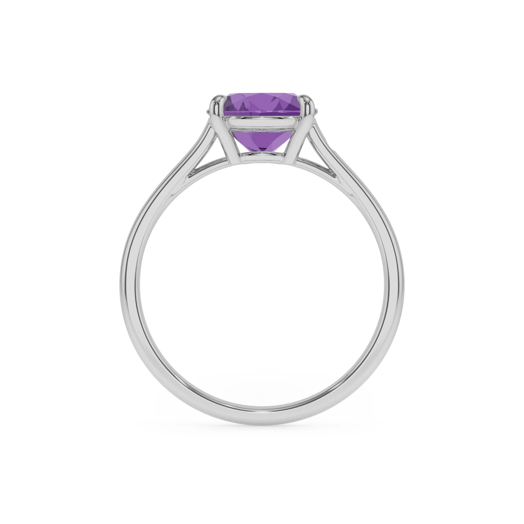 lab grown amethyst cushion solitaire rings in white gold