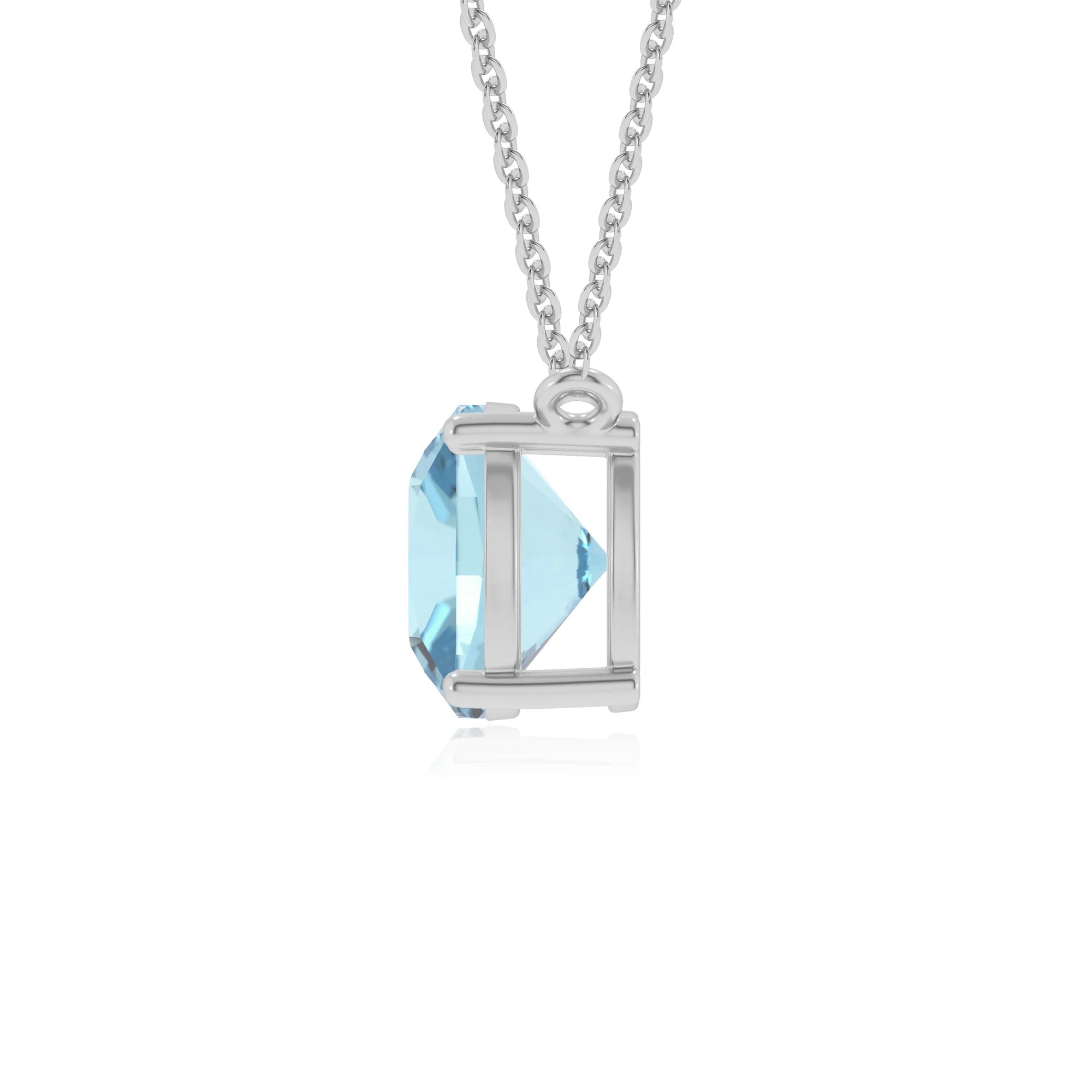 lab grown aquamarine cushion solitaire necklaces in white gold