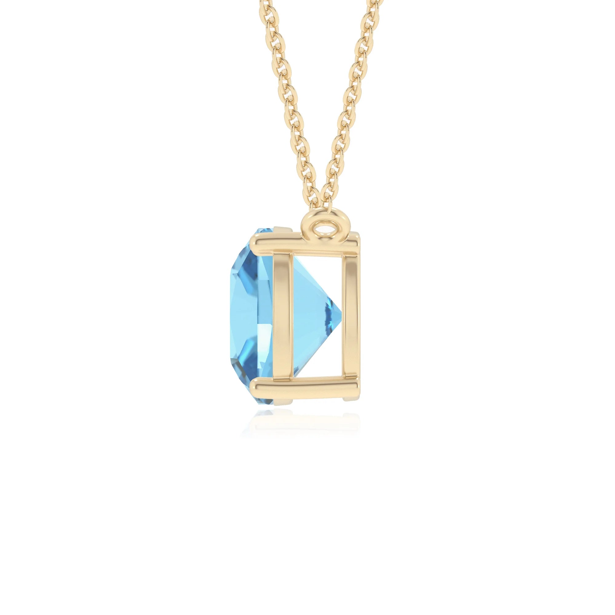 natural swiss-blue-topaz cushion solitaire necklaces in yellow gold