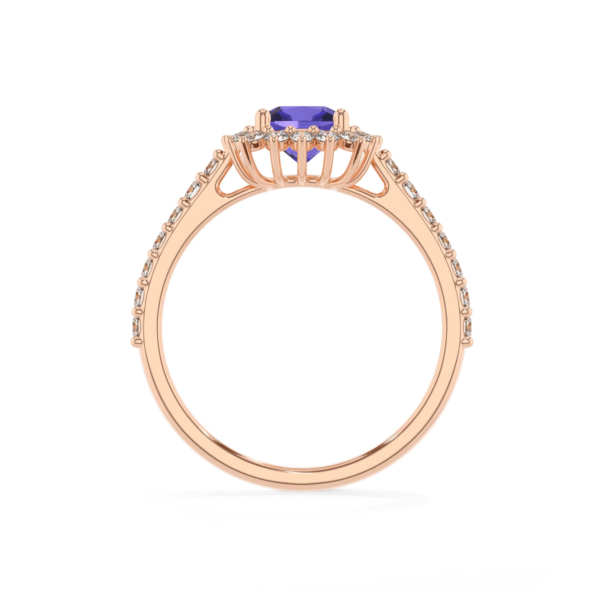 lab grown tanzanite cushion solitaire rings in rose gold