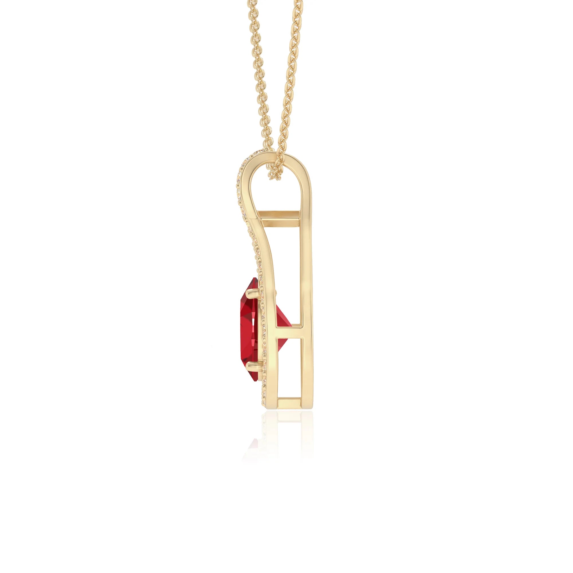 lab grown ruby oval solitaire necklaces in yellow gold