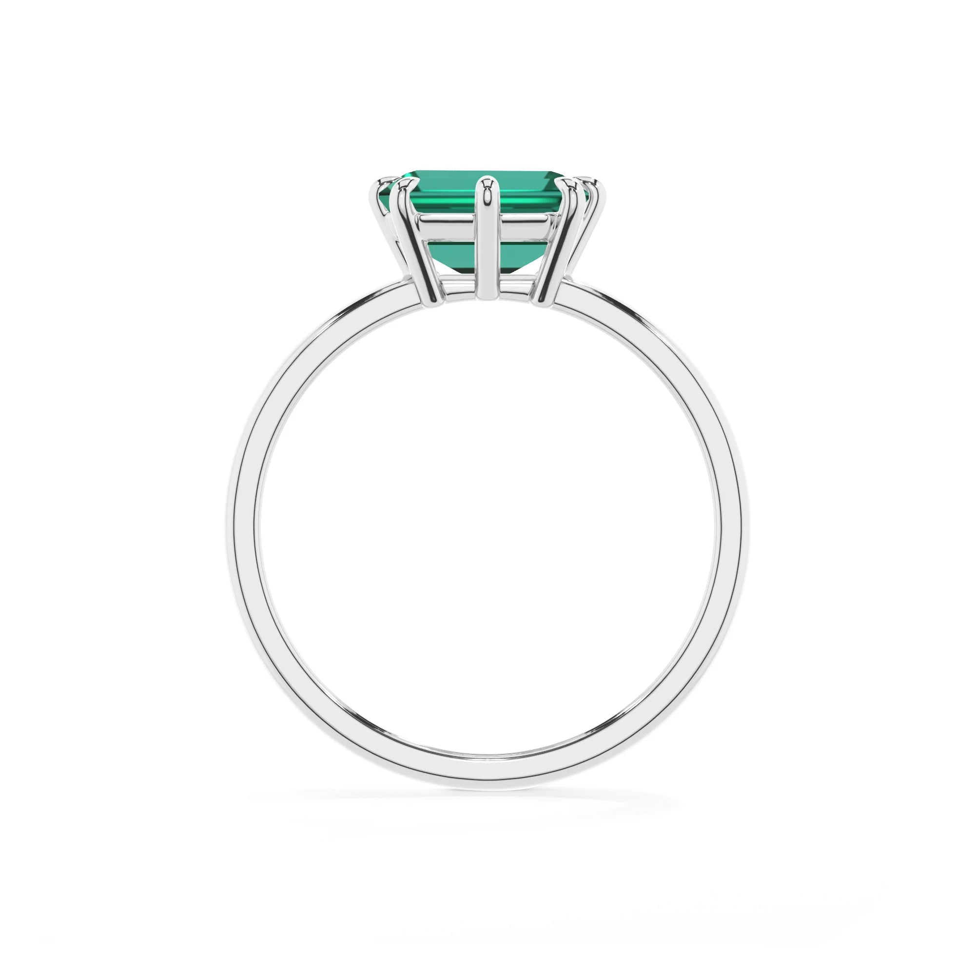 lab grown emerald octogon cut solitaire rings in white gold