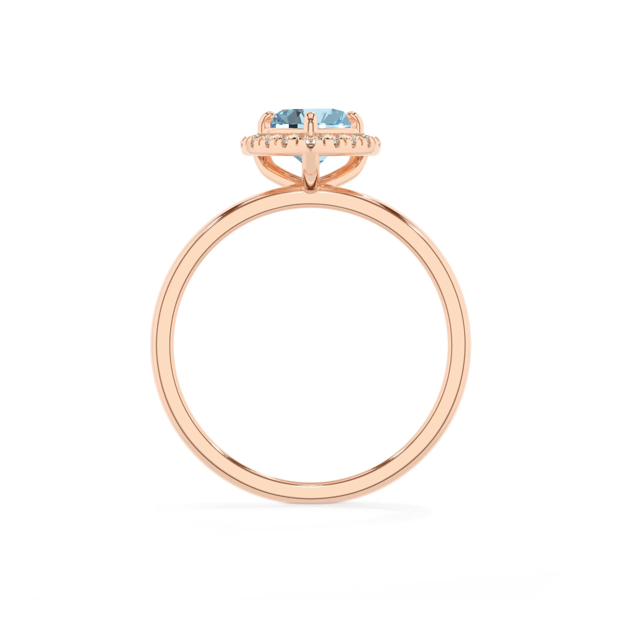lab grown aquamarine heart solitaire rings in rose gold