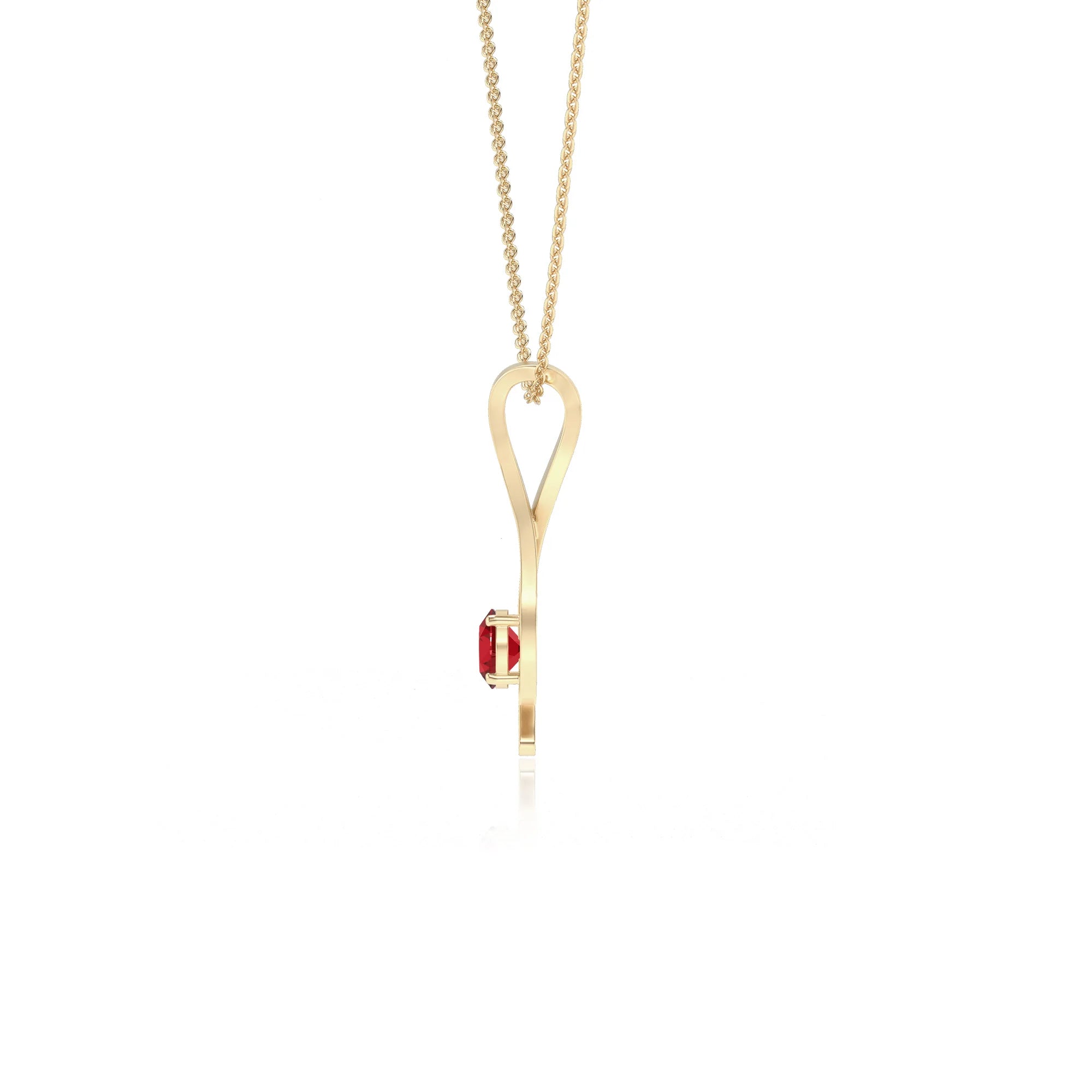 lab grown ruby round solitaire necklaces in yellow gold