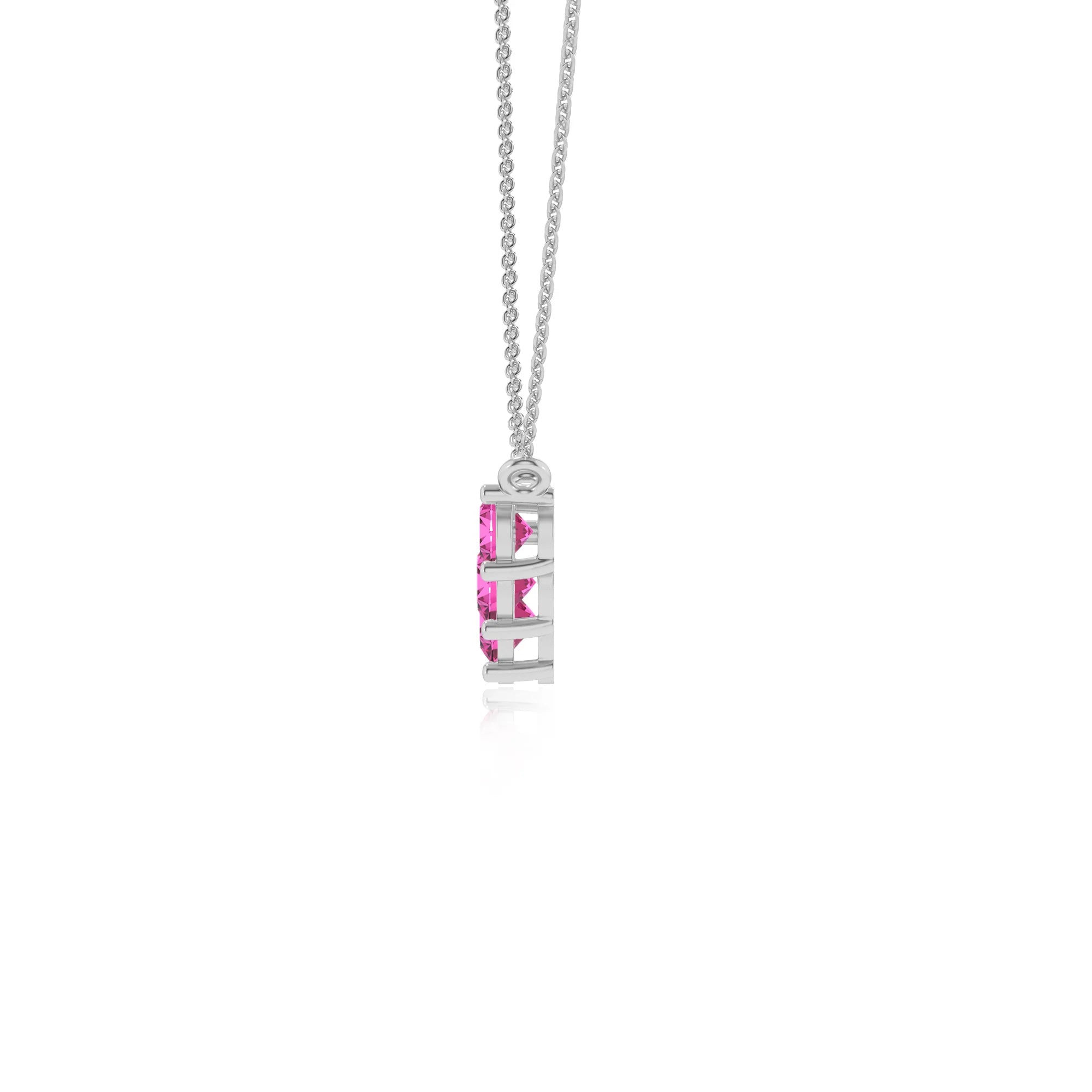 lab grown pink-sapphire round bar necklaces in white gold