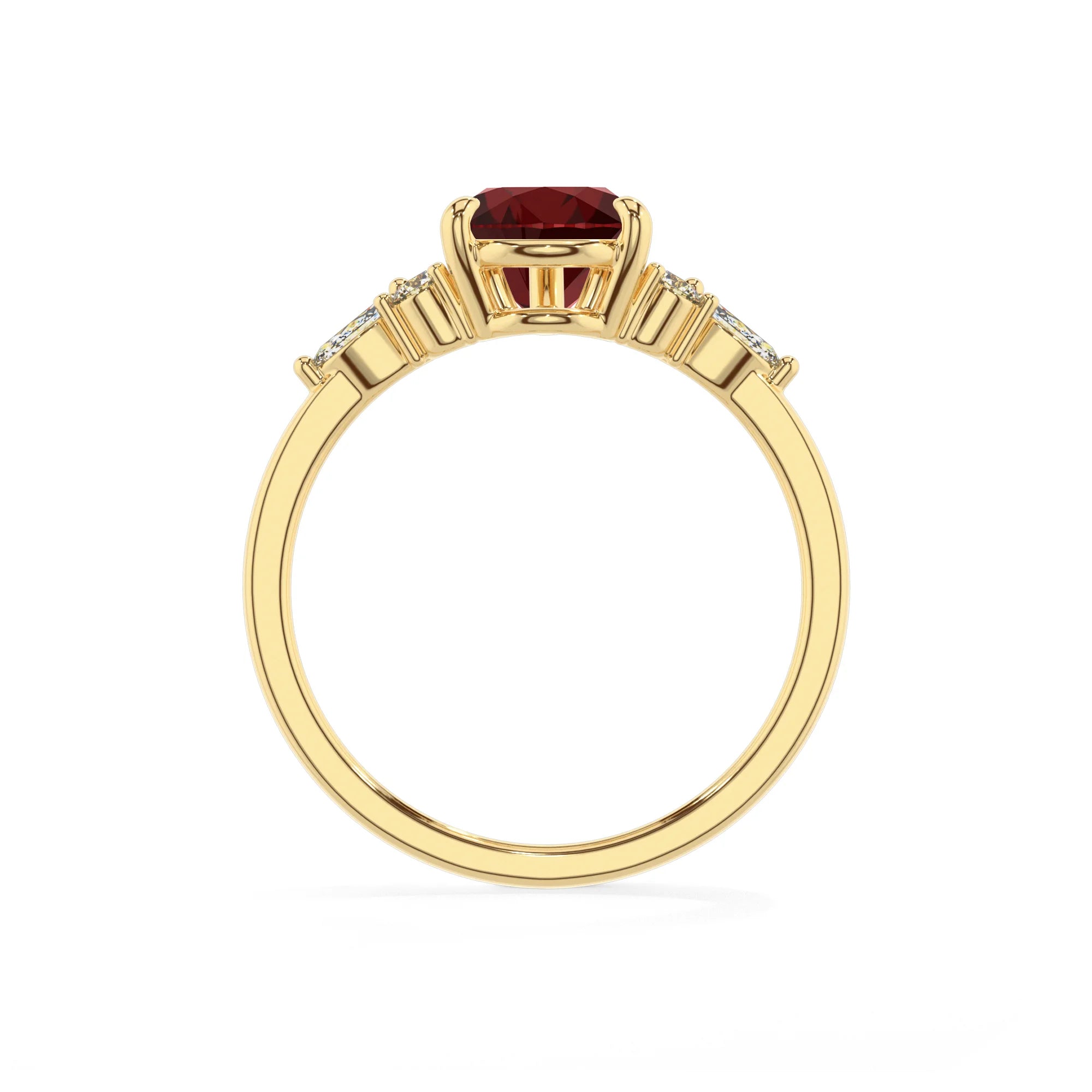 natural garnet pear solitaire rings in yellow gold