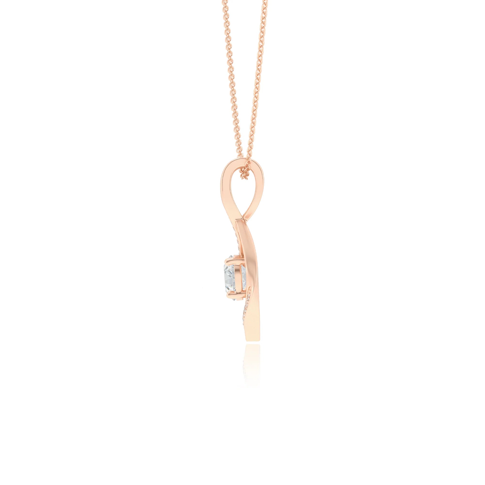 lab grown moissanite round solitaire necklaces in rose gold